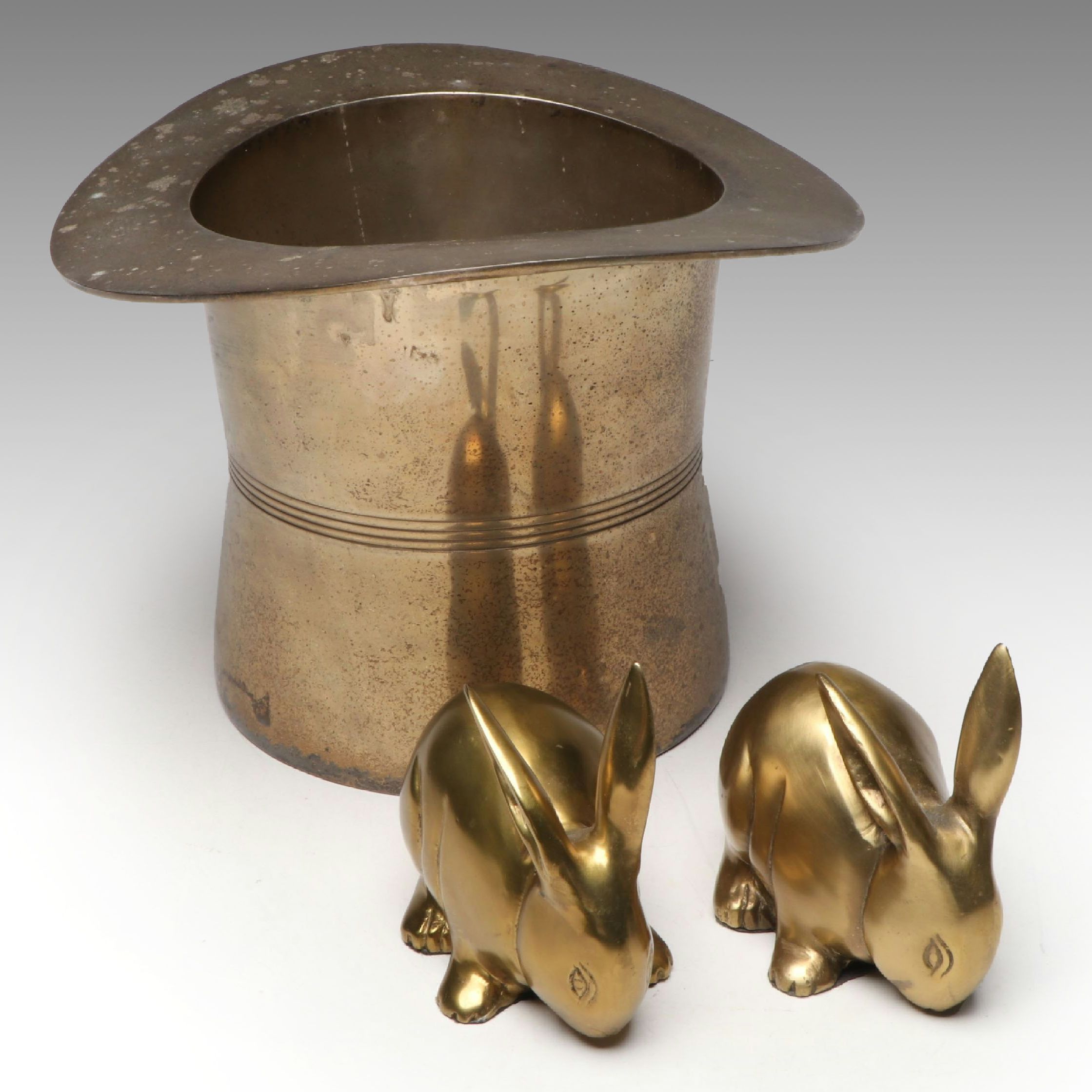 Saks Fifth Avenue Brass Finish Champagne Bucket with Bunny Figurines