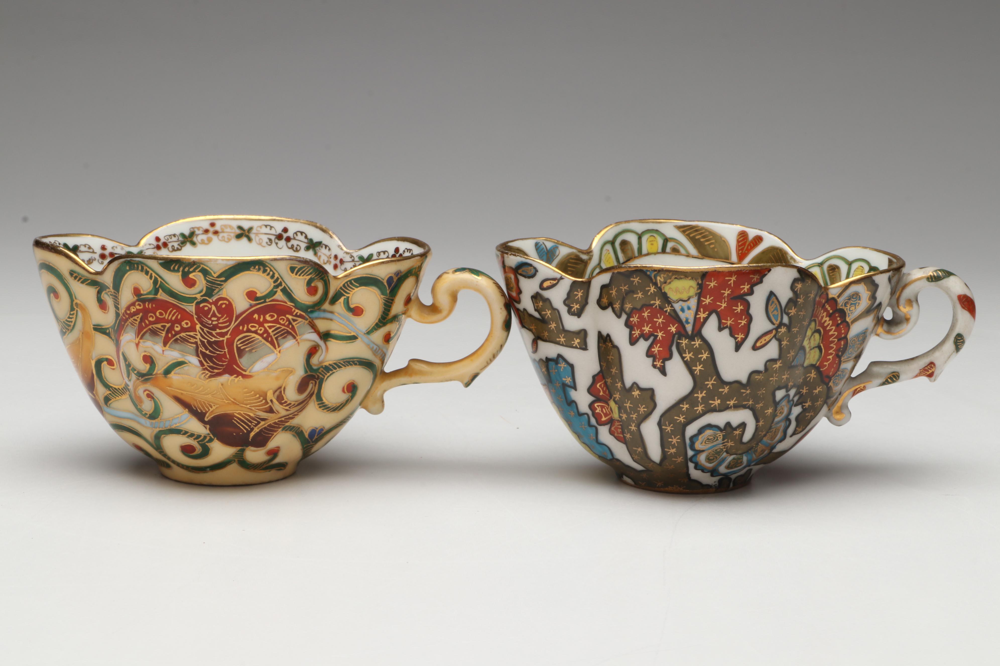 Continental Gilt Porcelain Teacups with Saucers