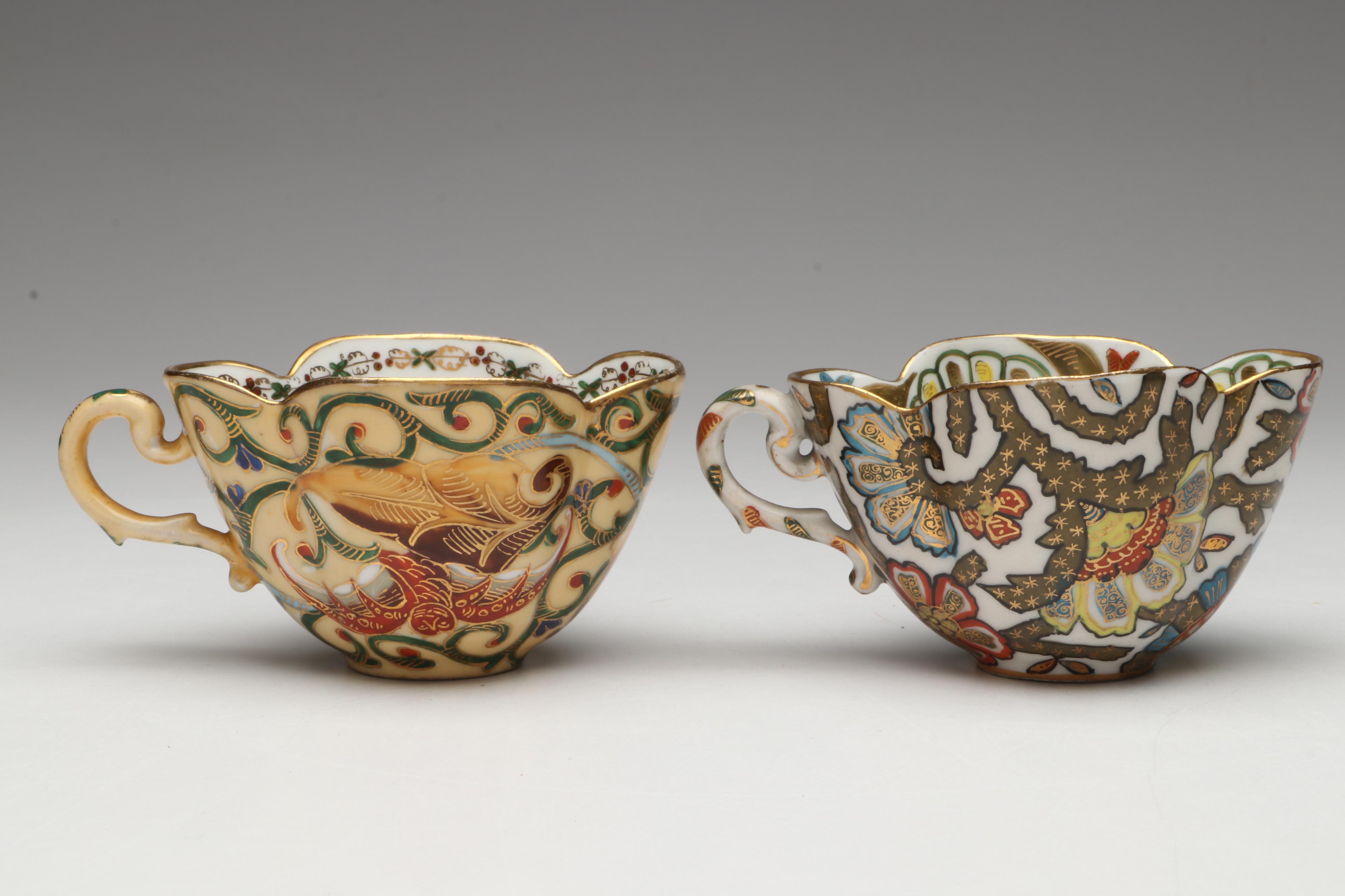 Continental Gilt Porcelain Teacups with Saucers