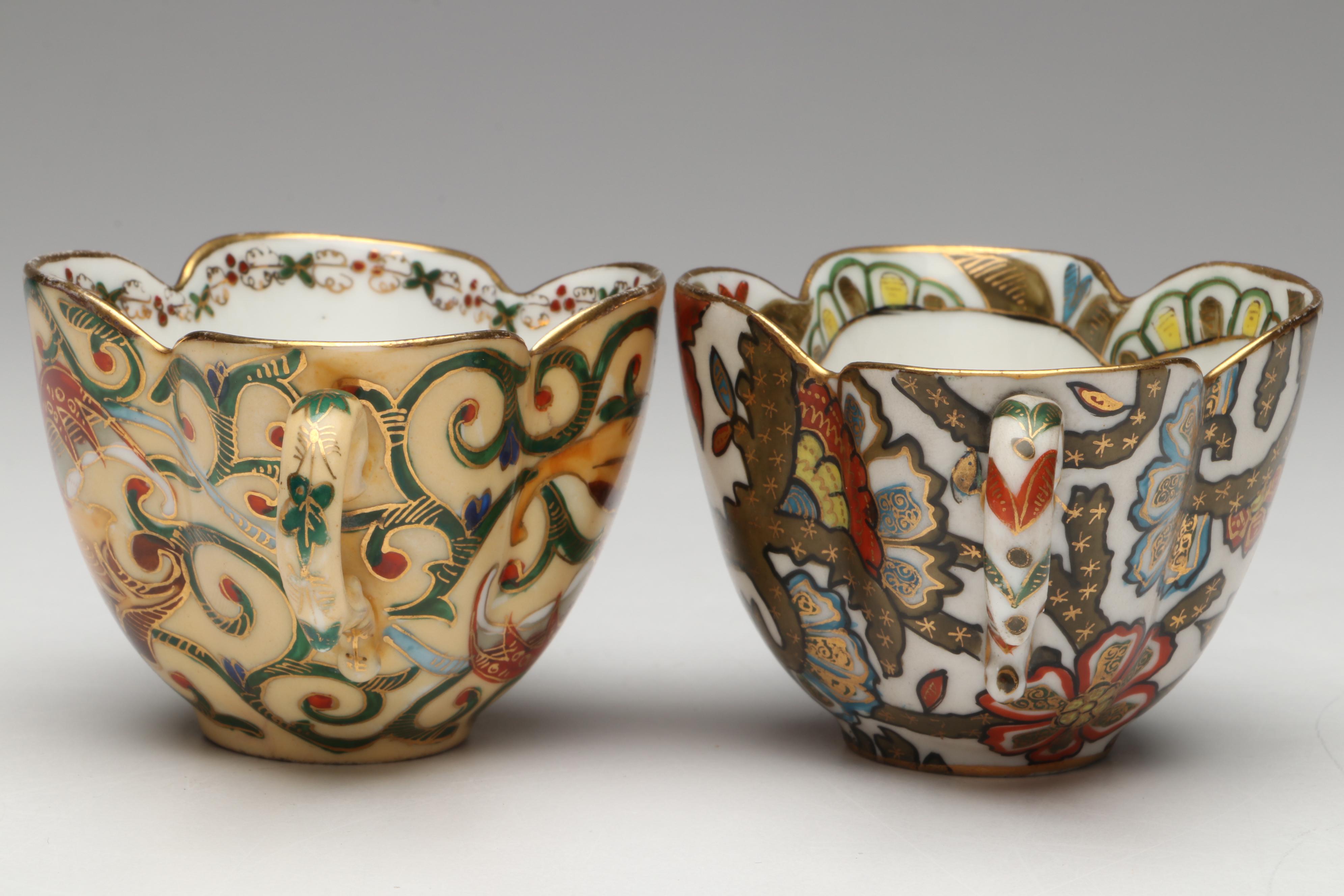 Continental Gilt Porcelain Teacups with Saucers