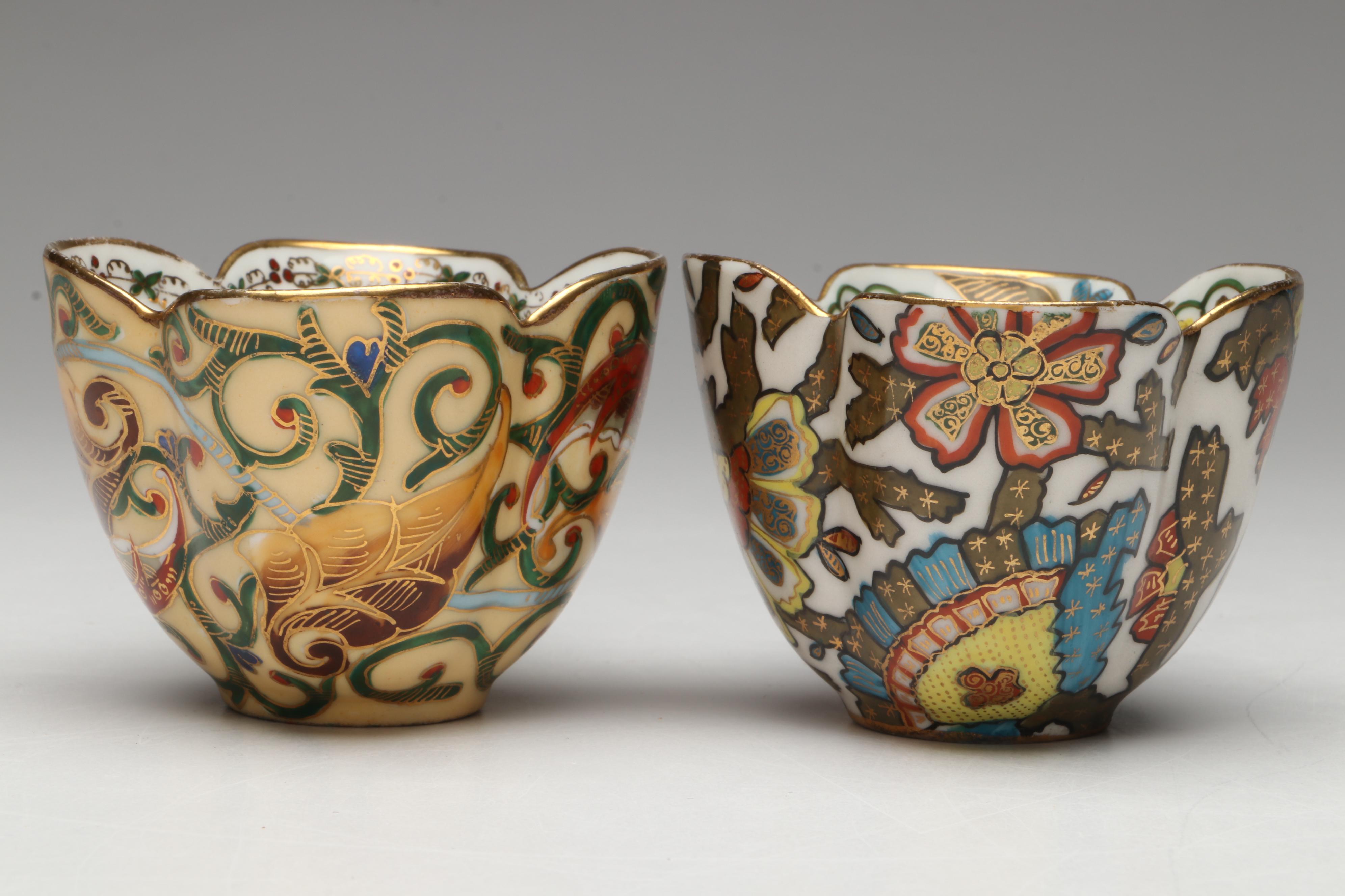 Continental Gilt Porcelain Teacups with Saucers