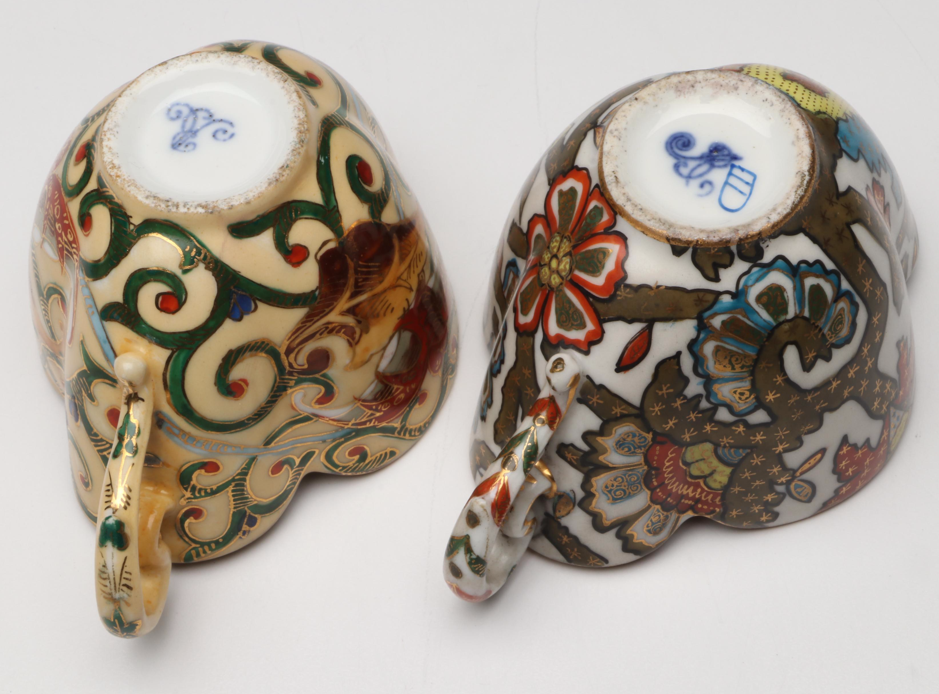 Continental Gilt Porcelain Teacups with Saucers