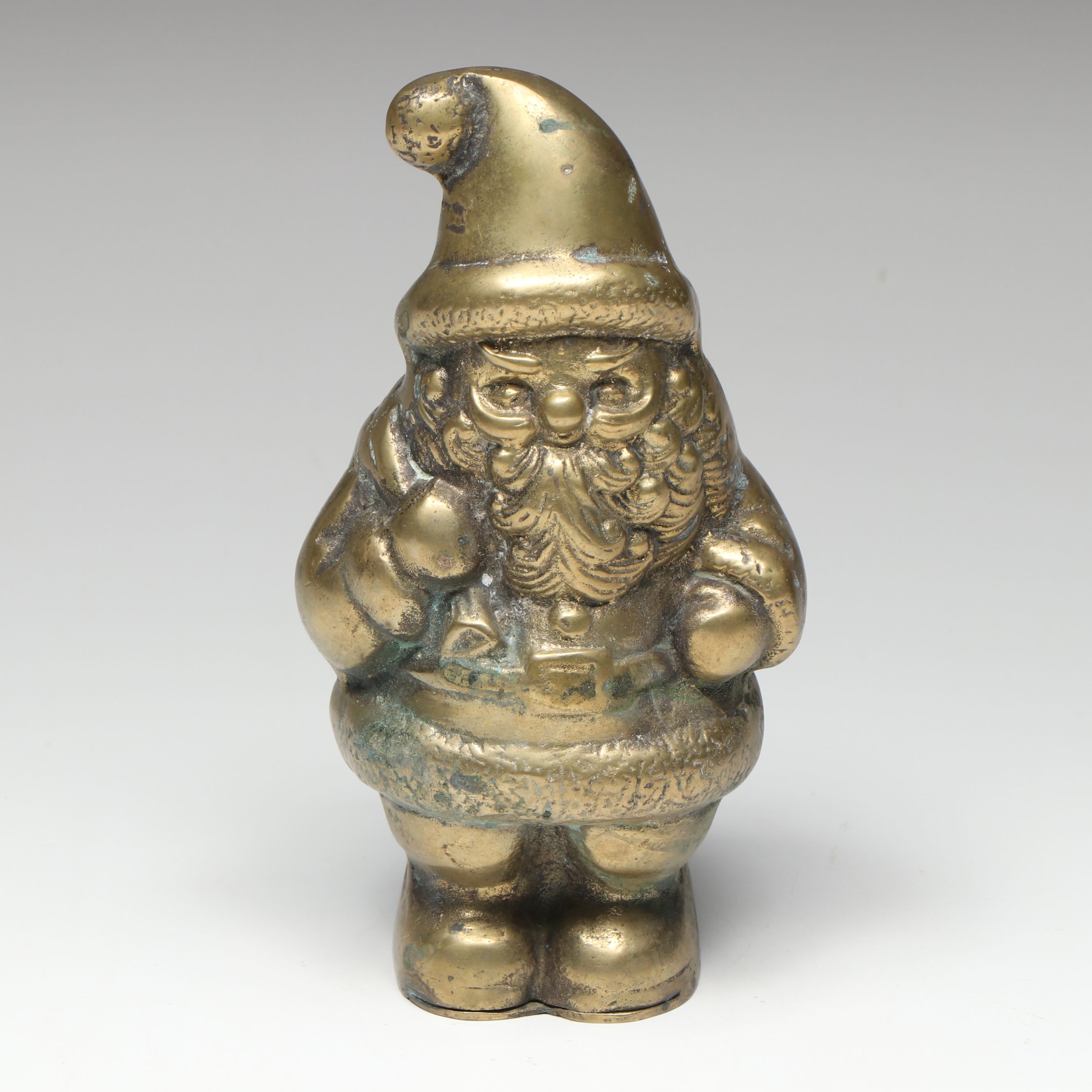 Cast Brass Santa Claus with Spun Glass Holiday Bells Ornament