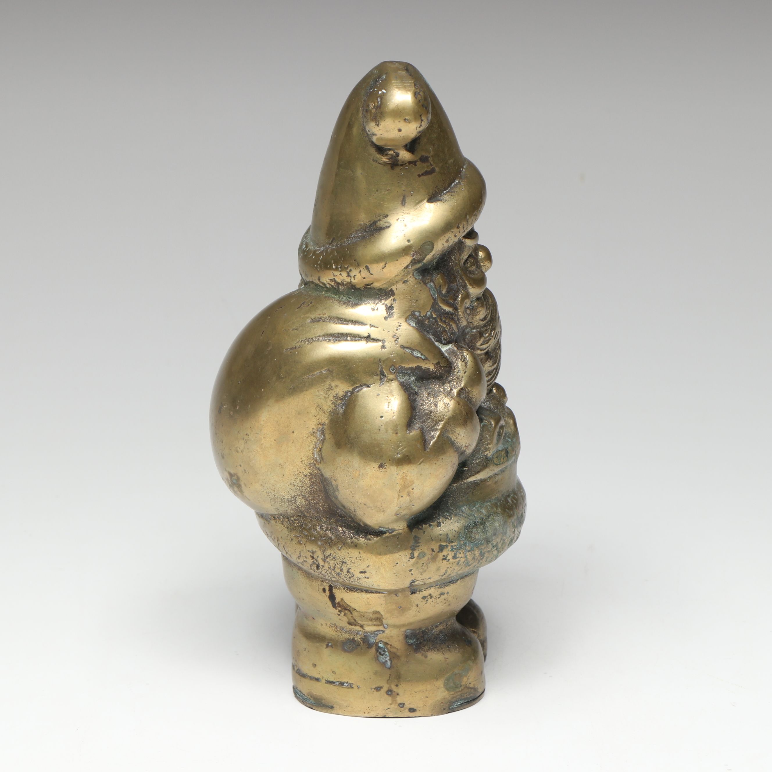 Cast Brass Santa Claus with Spun Glass Holiday Bells Ornament