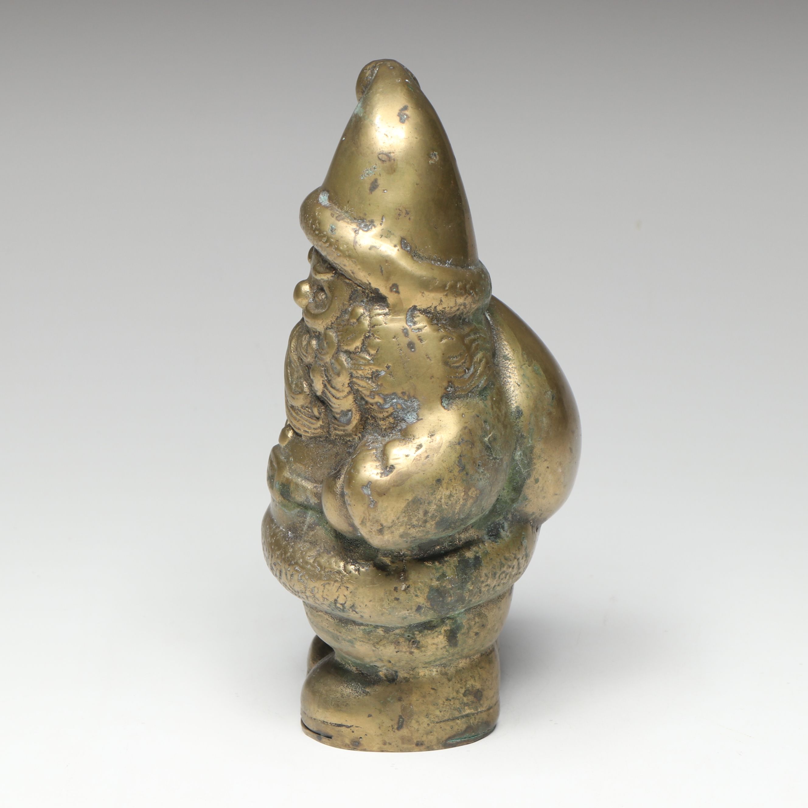 Cast Brass Santa Claus with Spun Glass Holiday Bells Ornament