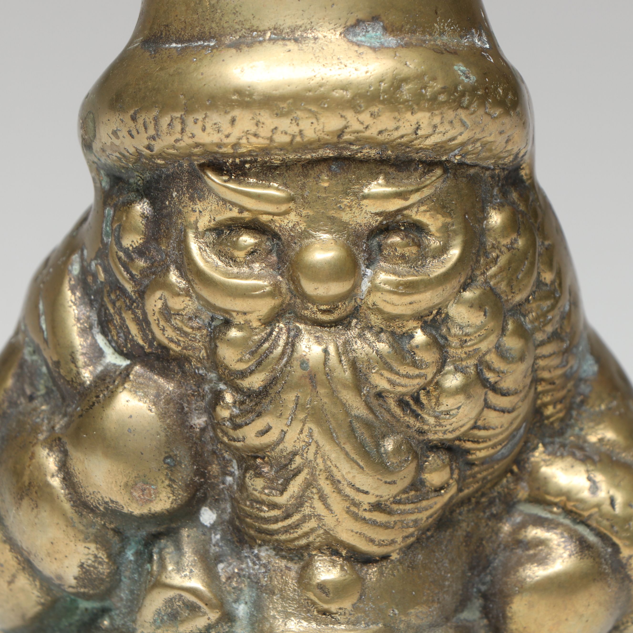 Cast Brass Santa Claus with Spun Glass Holiday Bells Ornament