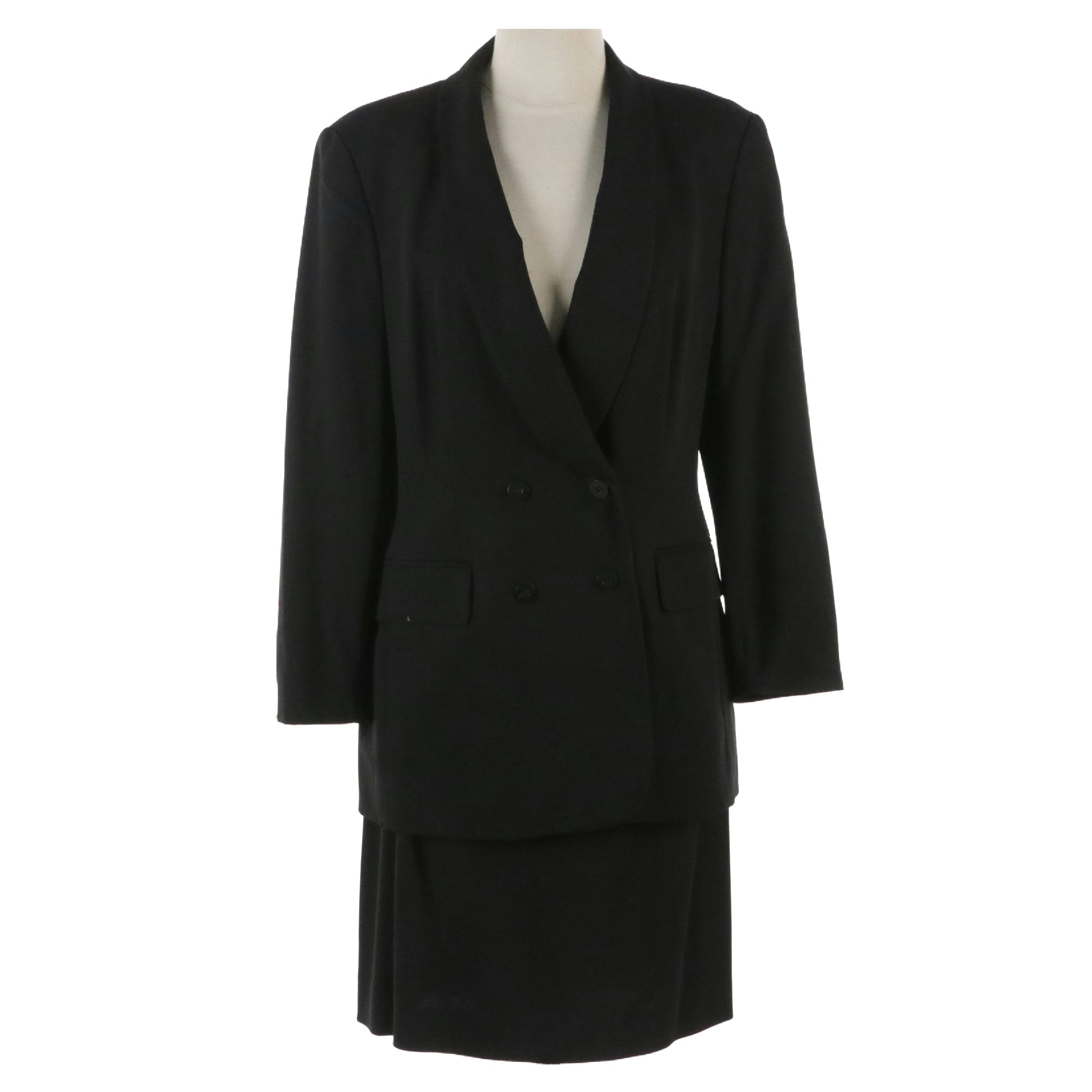 Escada by Margaretha Ley Black Double-Breasted Jacket and Pencil Skirt Suit Set