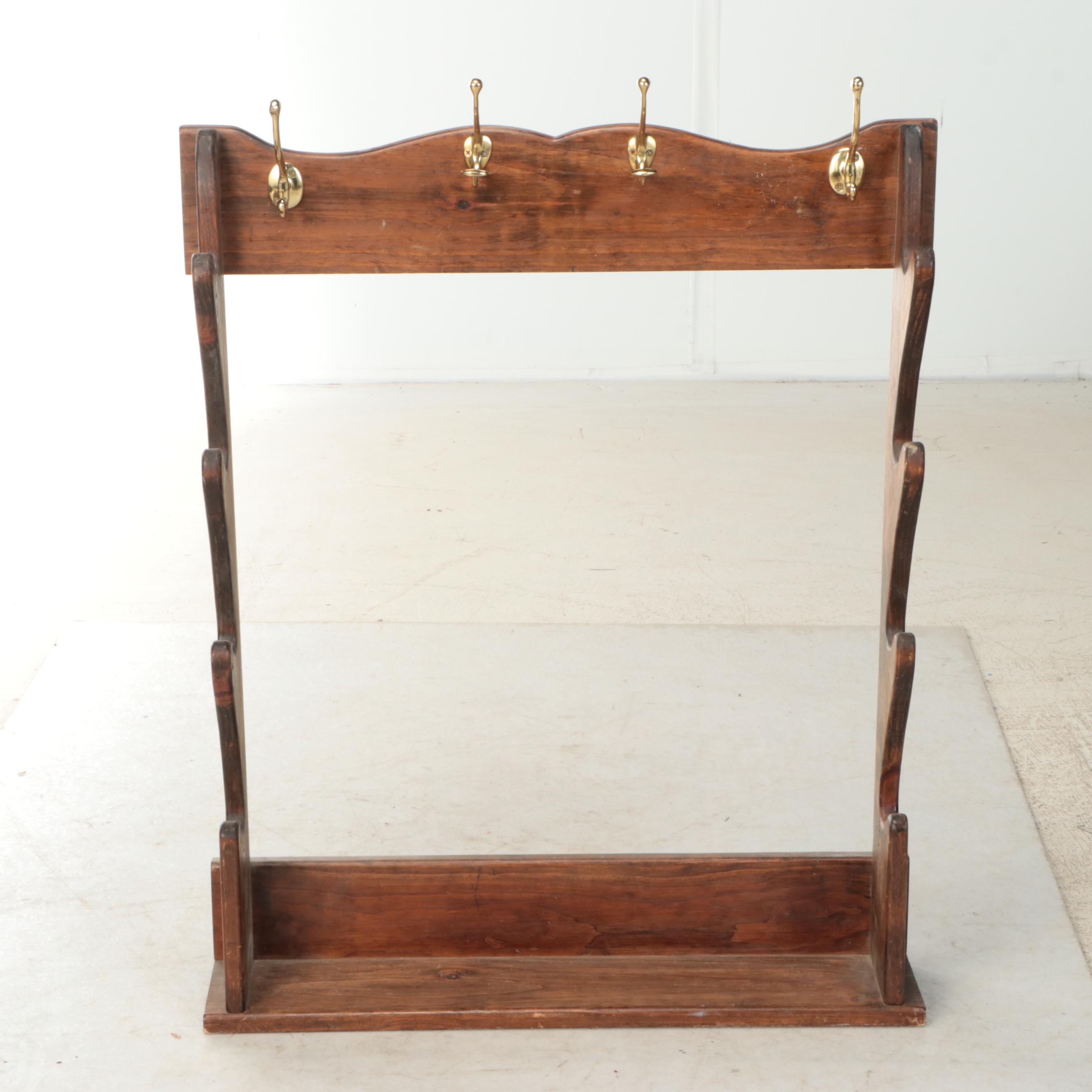 Craftsman Style Entryway Wood Coat Rack with Brass Hooks