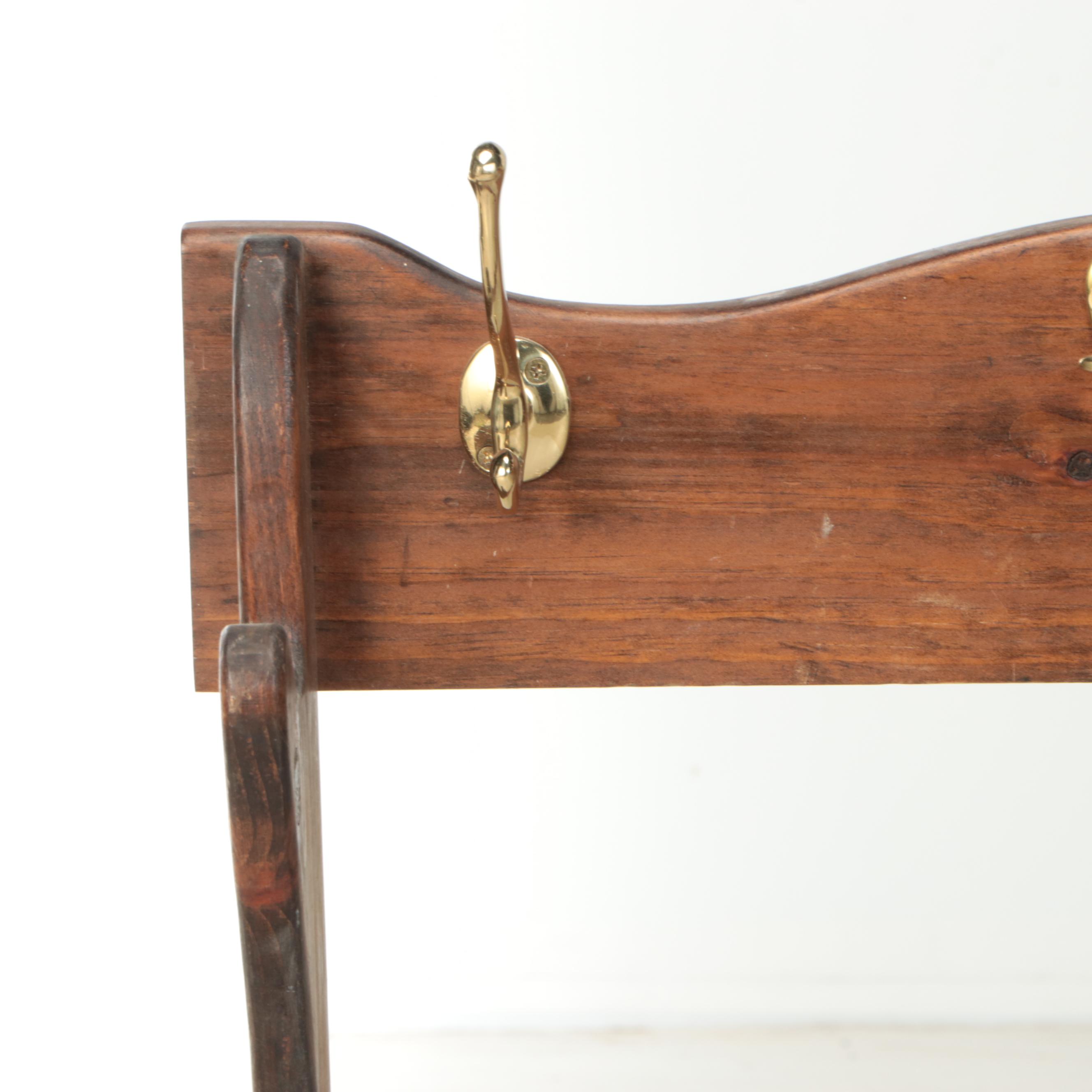 Craftsman Style Entryway Wood Coat Rack with Brass Hooks