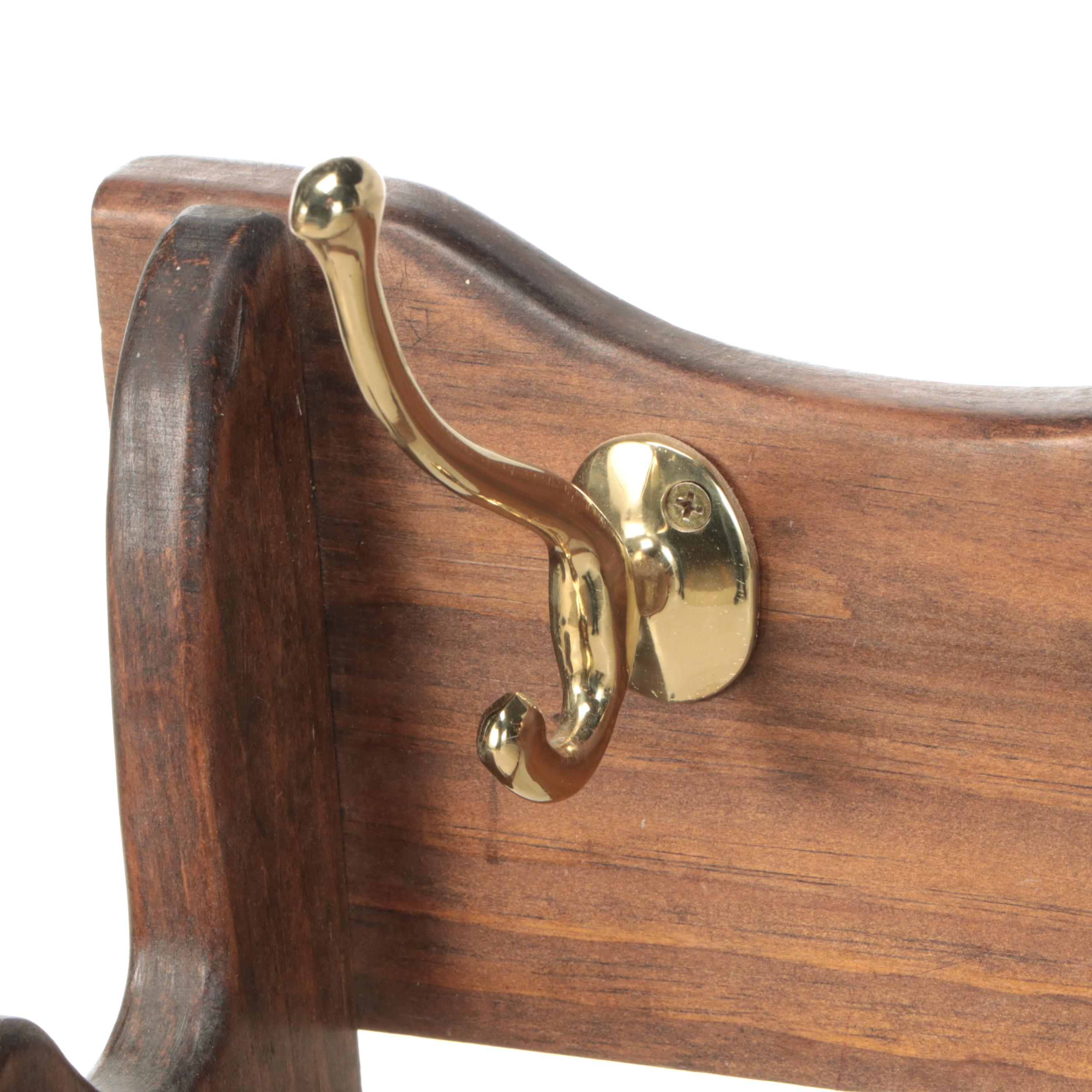 Craftsman Style Entryway Wood Coat Rack with Brass Hooks