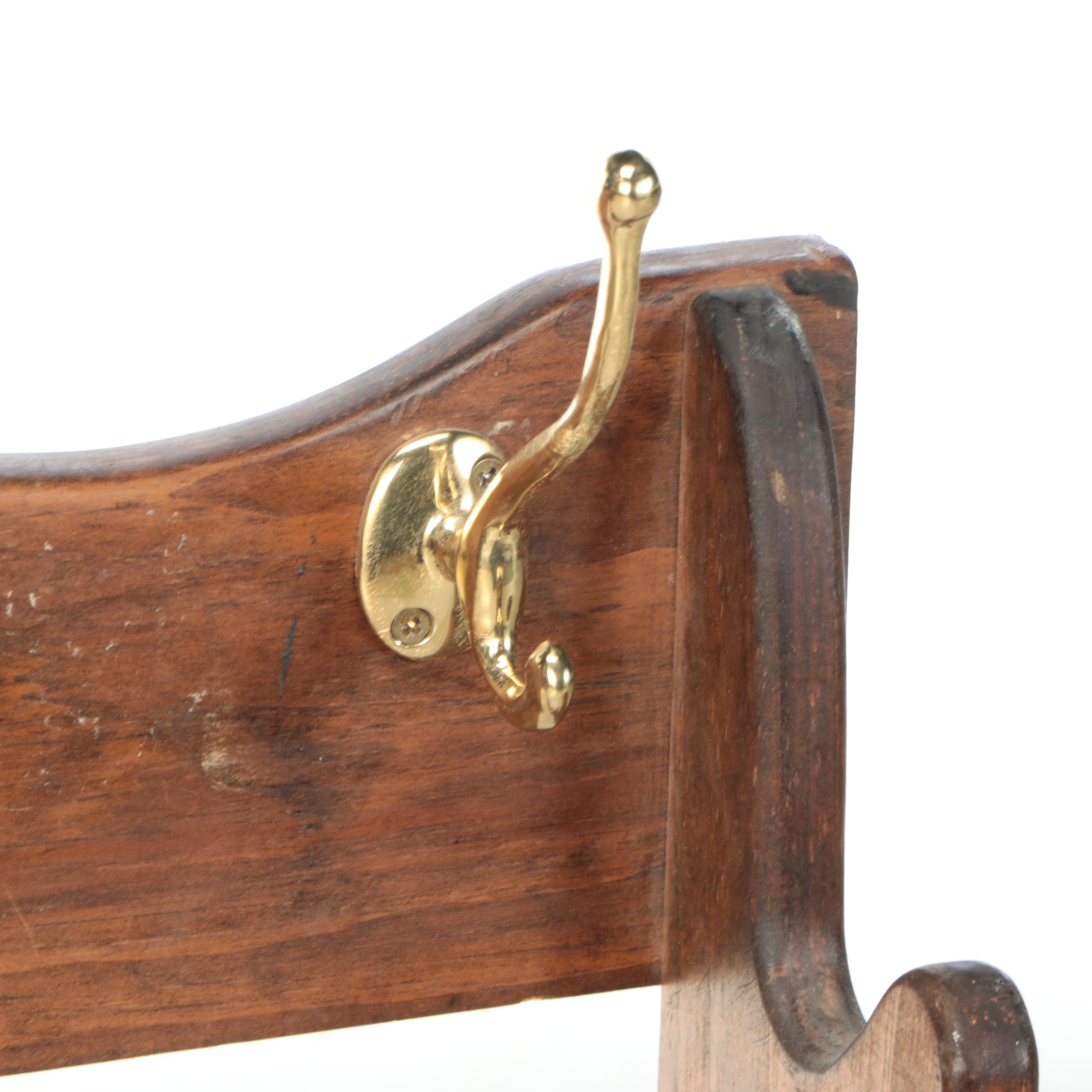 Craftsman Style Entryway Wood Coat Rack with Brass Hooks