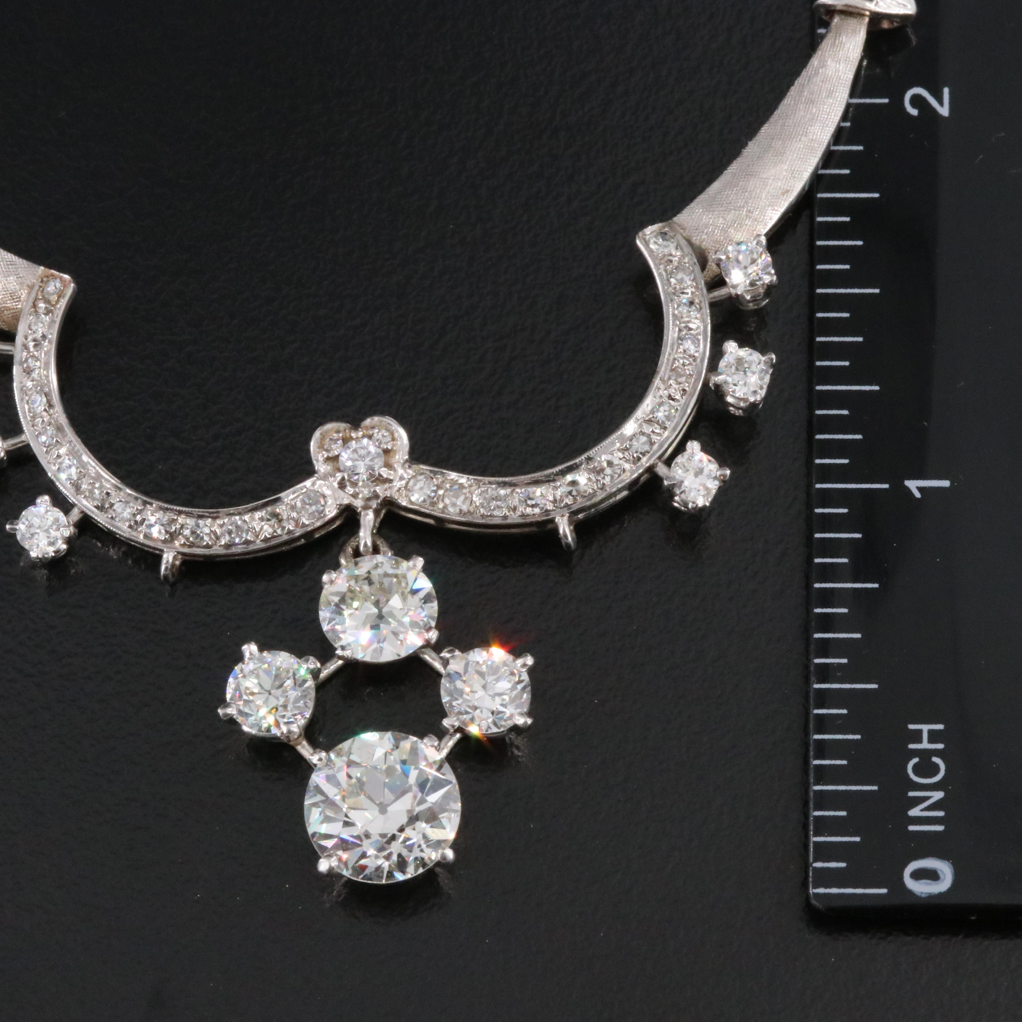 1940s 14K 6.55 CTW Diamond Cinched Necklace with Platinum Drop Settings