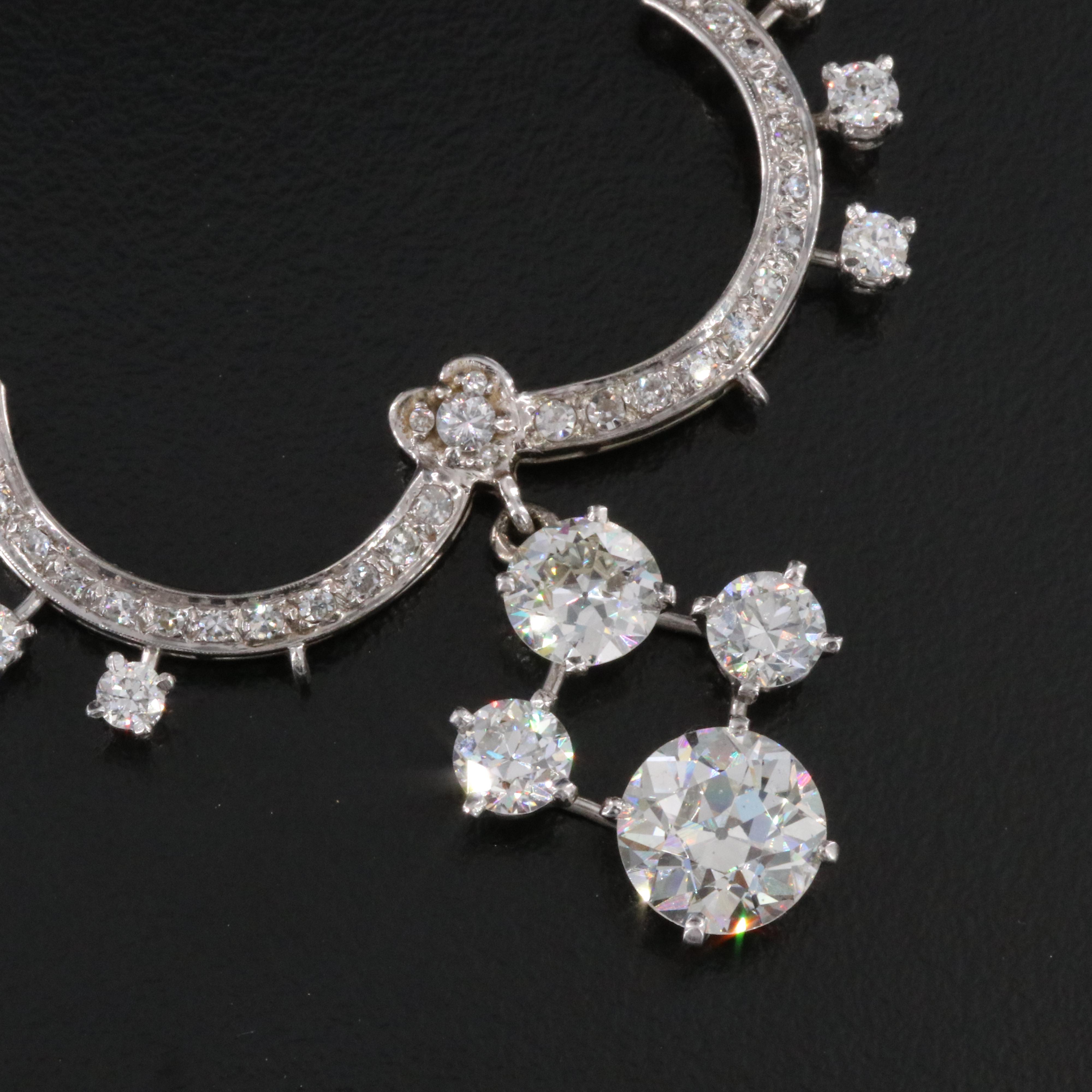 1940s 14K 6.55 CTW Diamond Cinched Necklace with Platinum Drop Settings