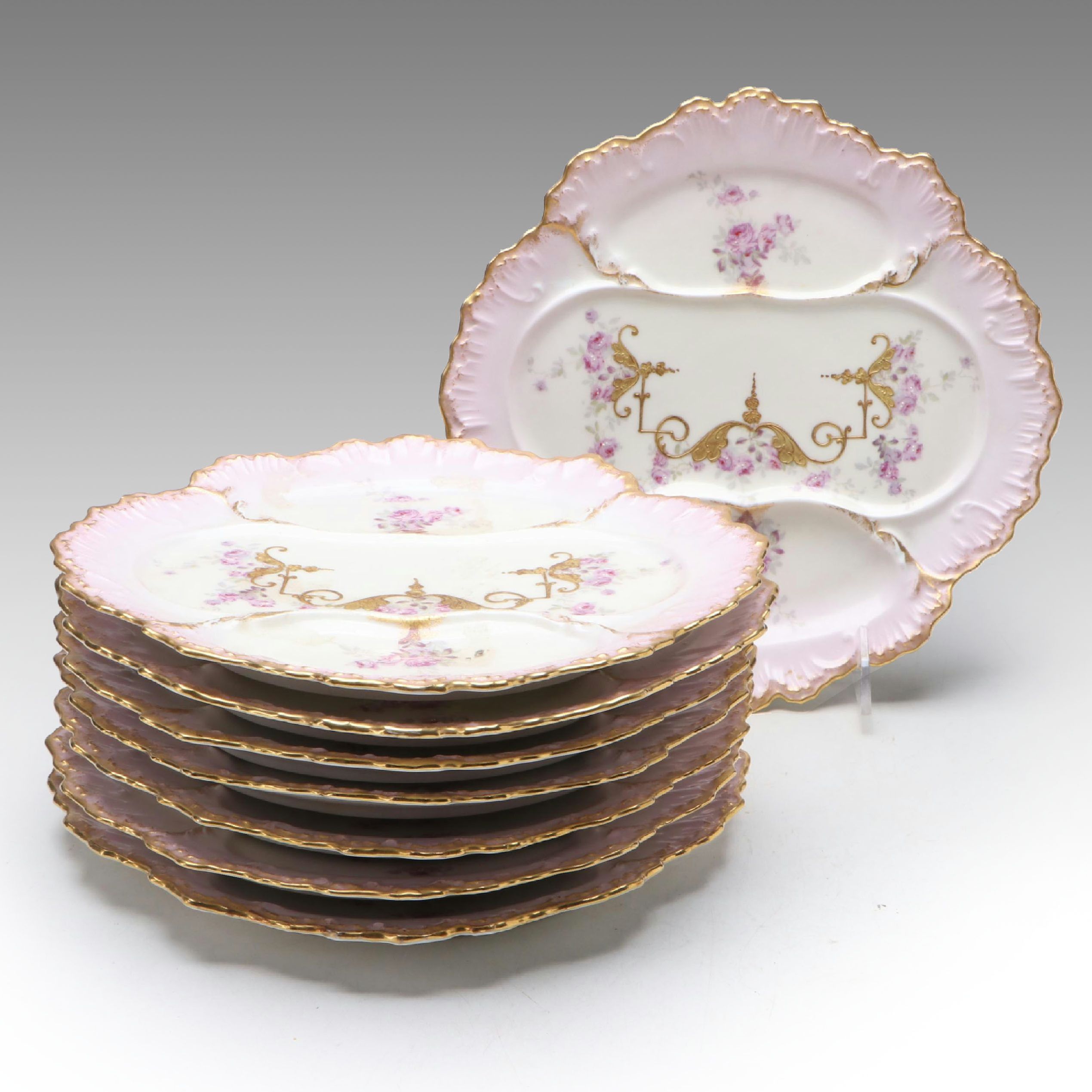 Limoges Porcelain Hand-Painted and Gilt Accented Asparagus Plates