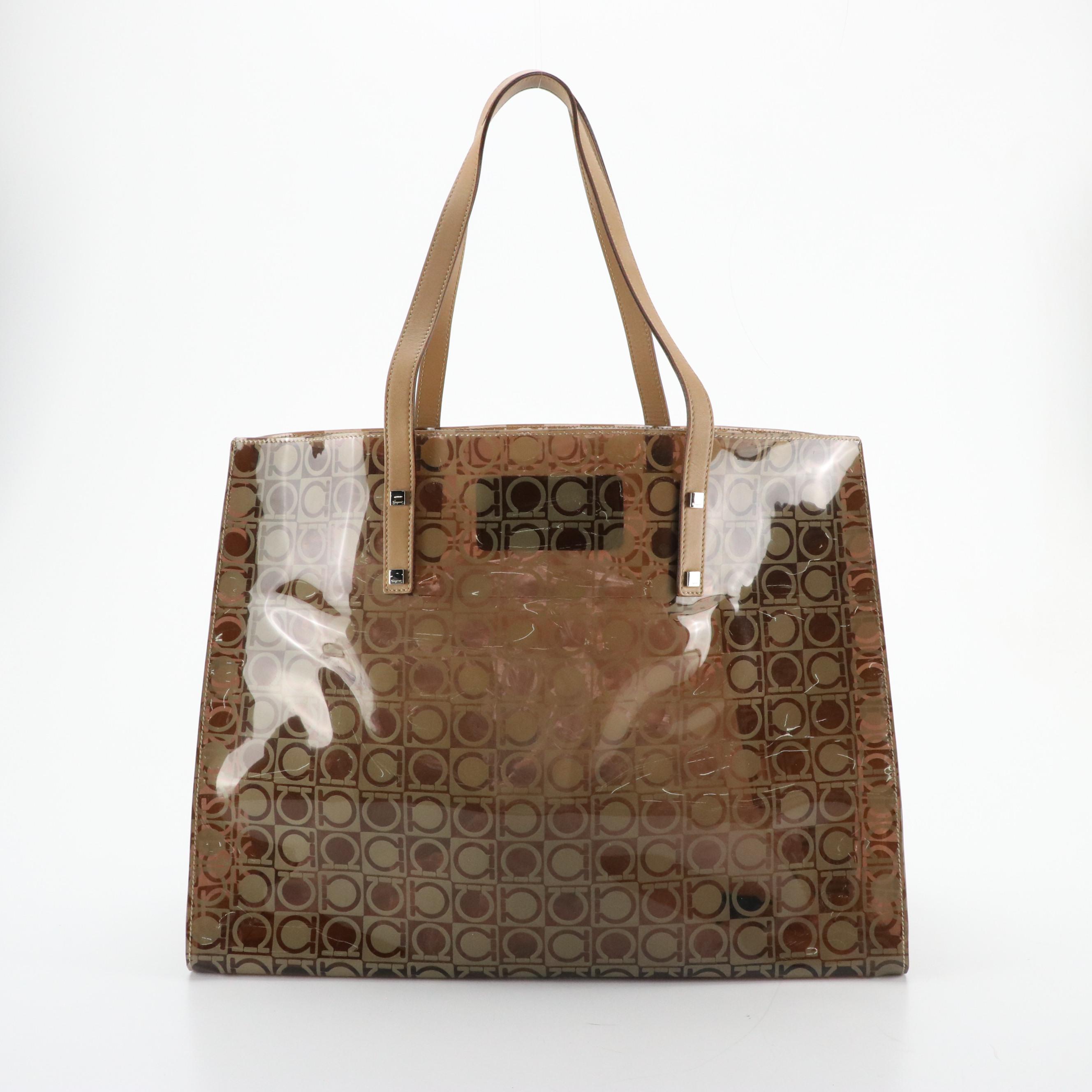 Salvatore Ferragamo Tote in Gancini Print Vinyl with Leather Trim