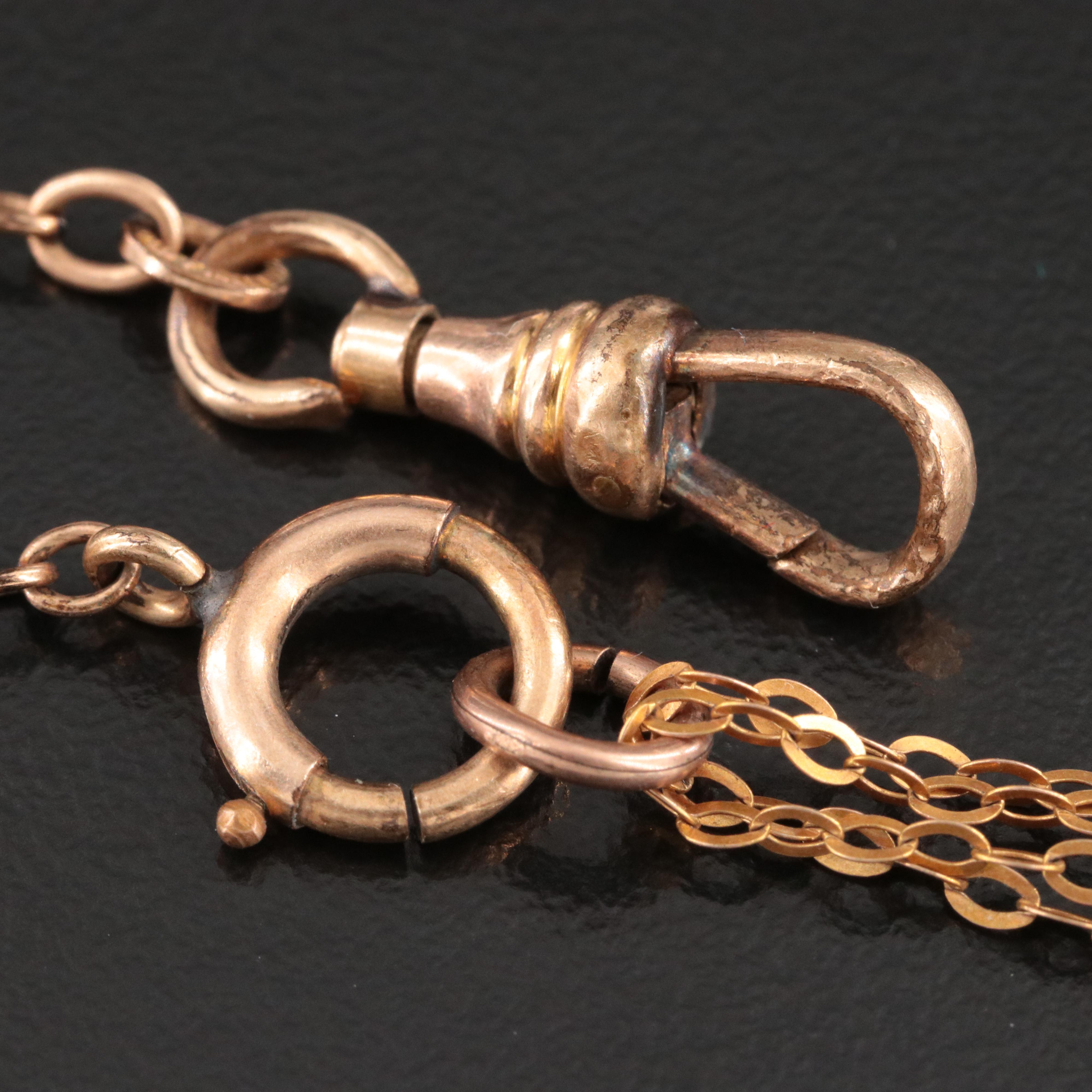 Vintage Gold-Filled Watch Chain and Mother-of-Pearl and Enamel Fob Charm