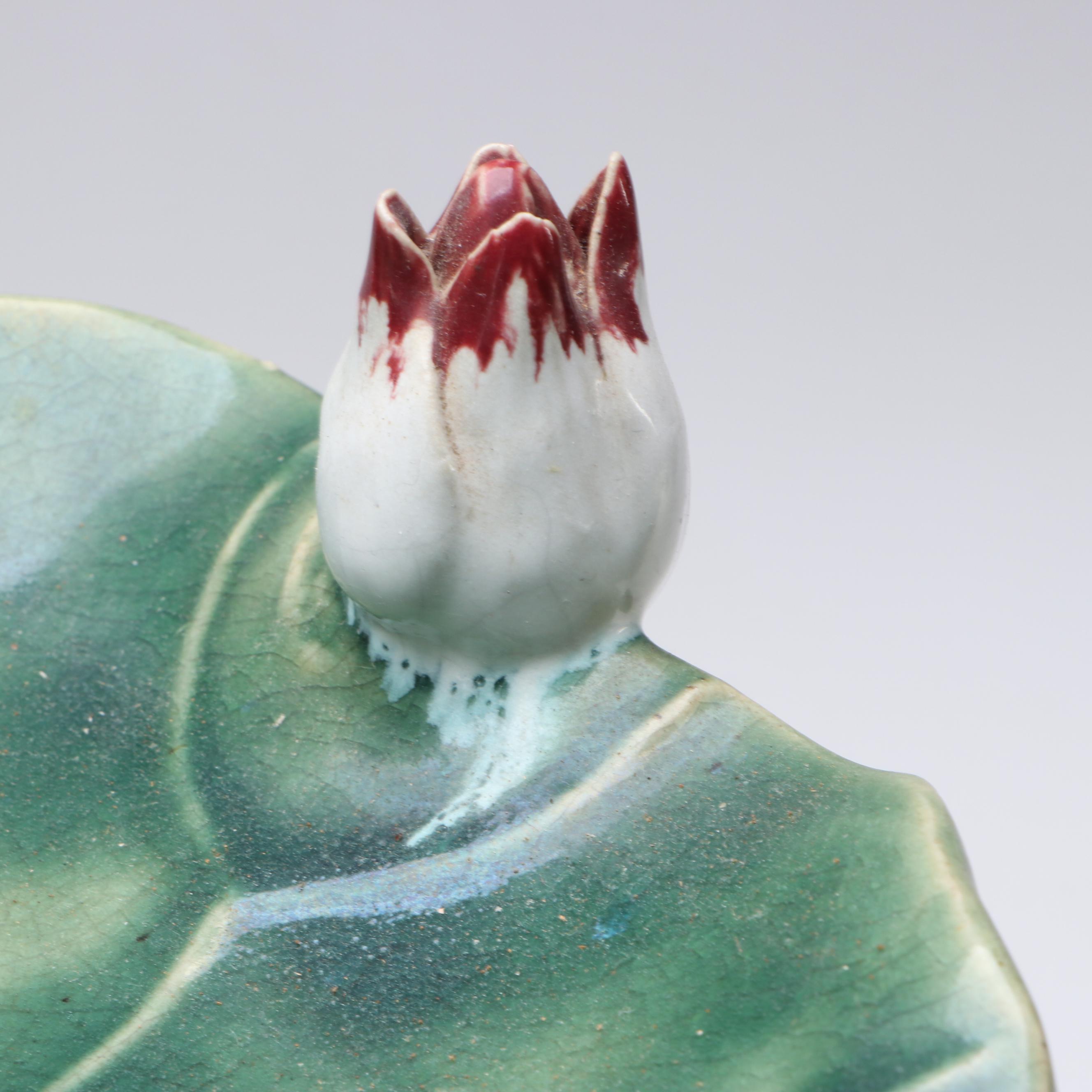 Rabbit and Frog with Water Lilies Crackled Glazed Ceramic Planter Stands