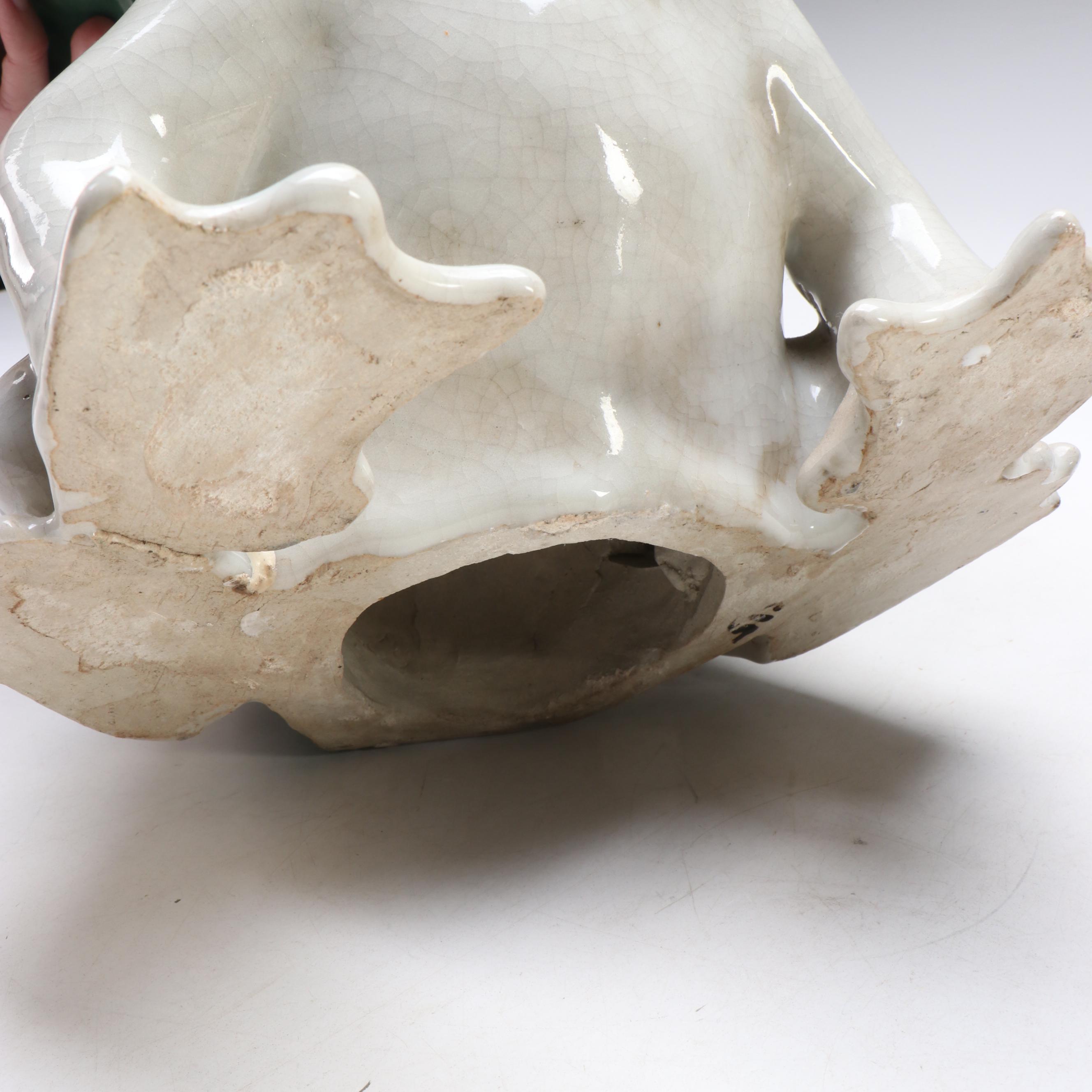 Rabbit and Frog with Water Lilies Crackled Glazed Ceramic Planter Stands