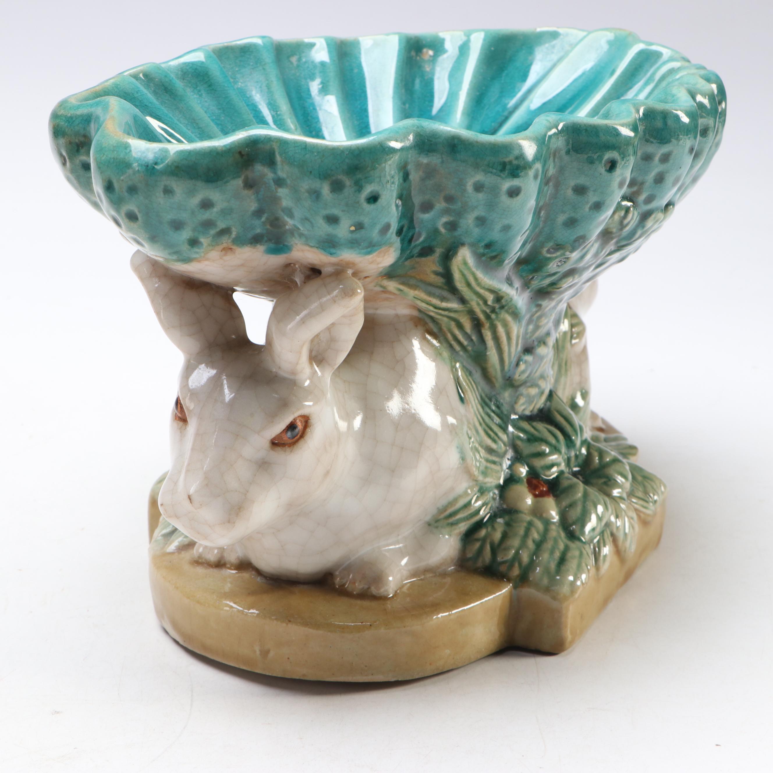 Rabbit and Frog with Water Lilies Crackled Glazed Ceramic Planter Stands