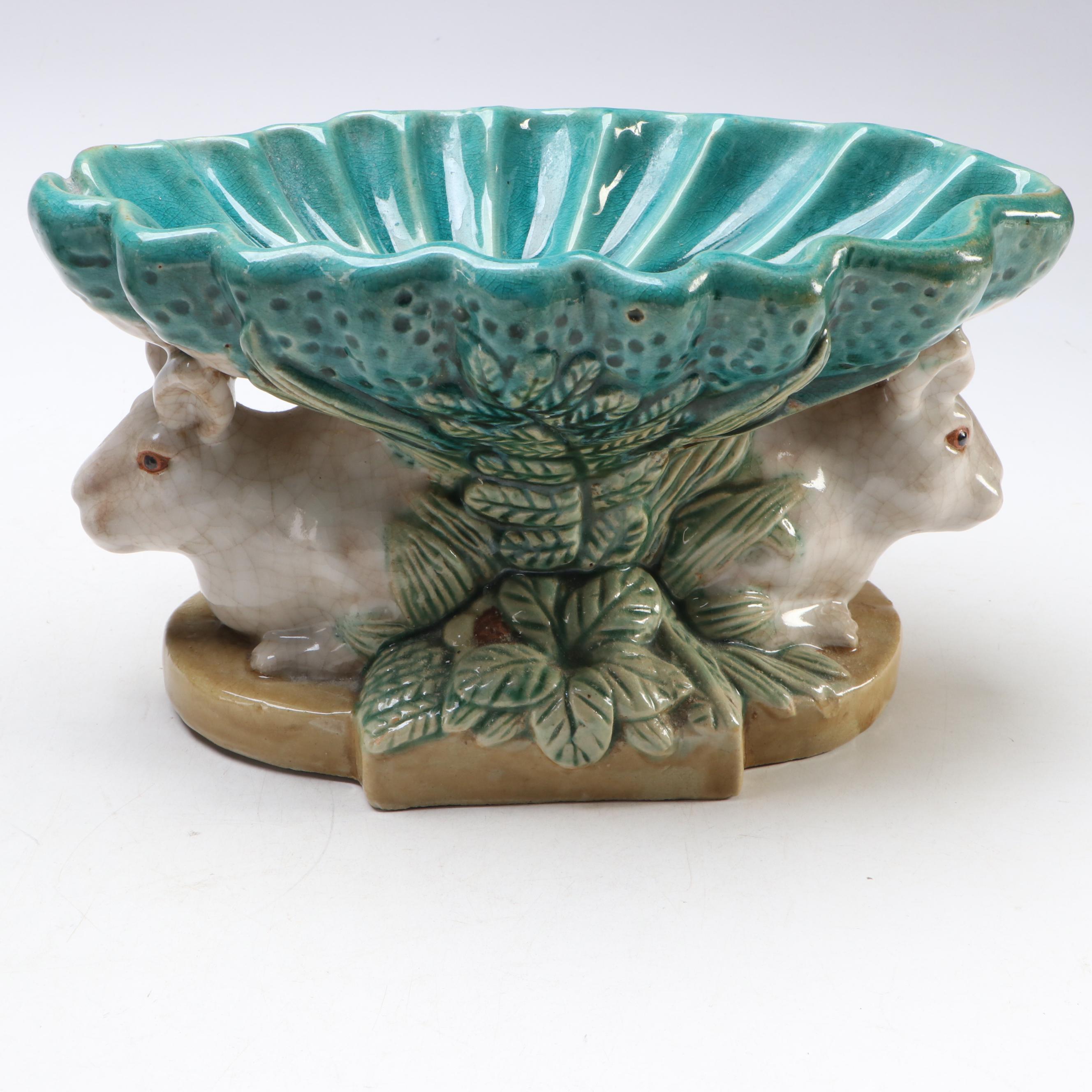 Rabbit and Frog with Water Lilies Crackled Glazed Ceramic Planter Stands