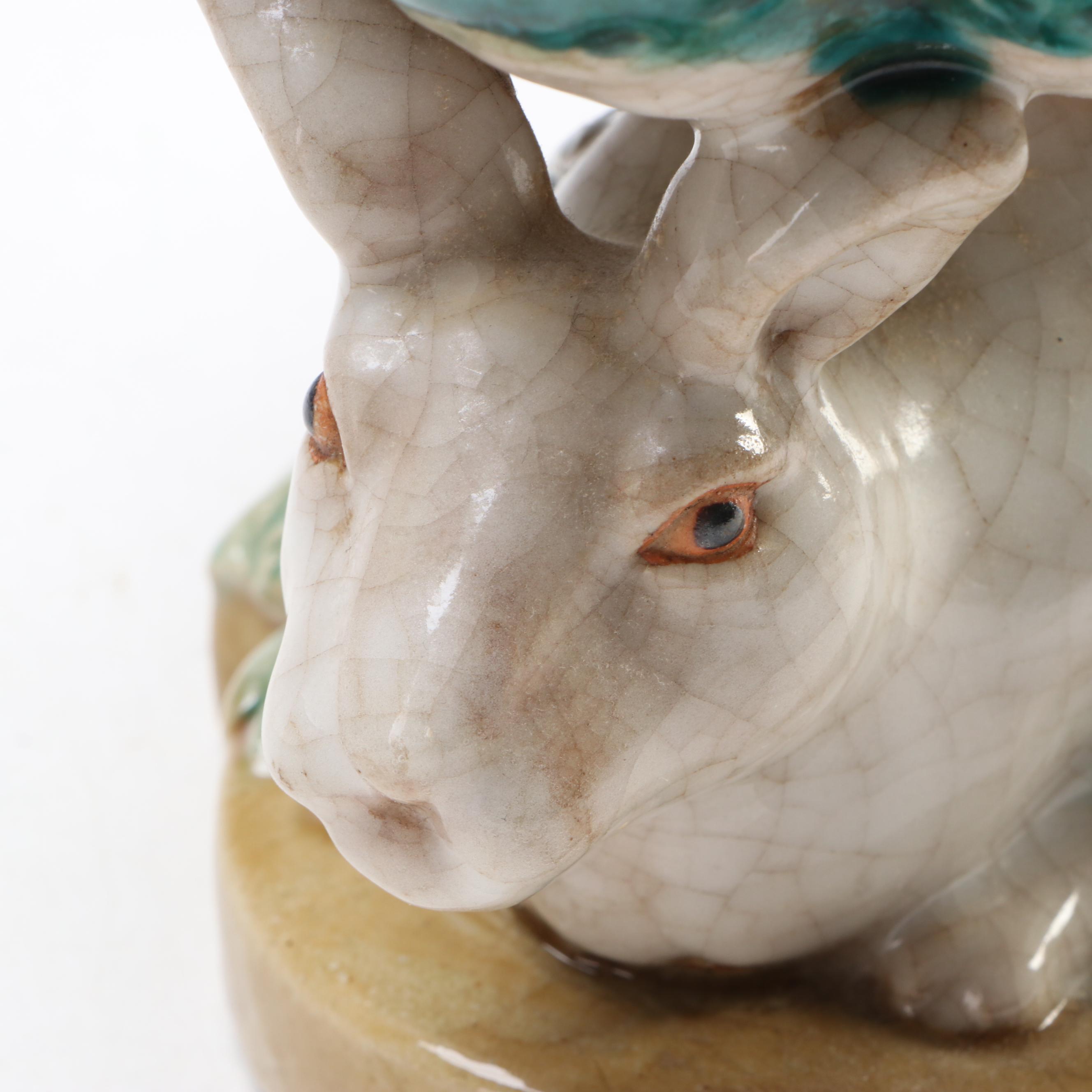 Rabbit and Frog with Water Lilies Crackled Glazed Ceramic Planter Stands