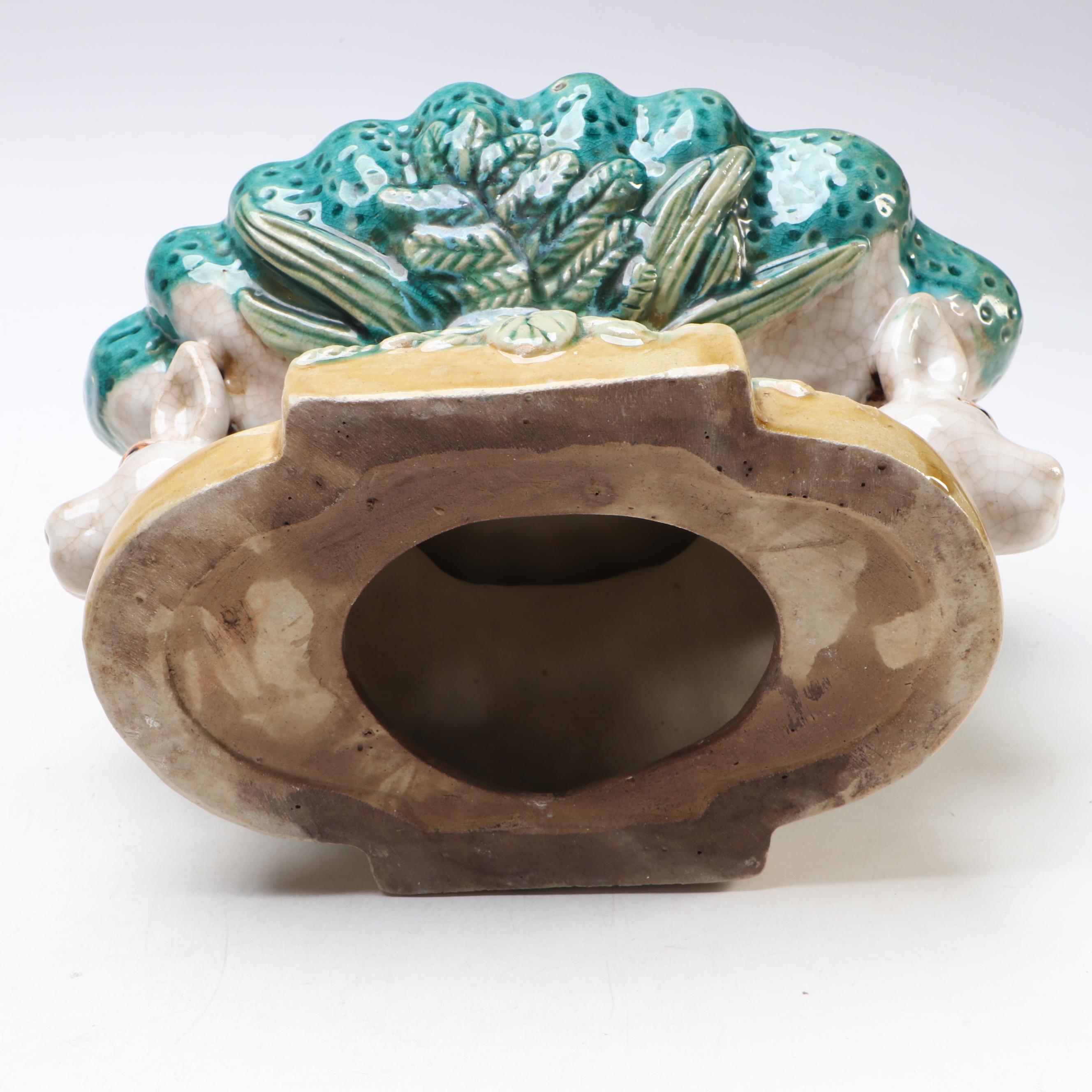 Rabbit and Frog with Water Lilies Crackled Glazed Ceramic Planter Stands