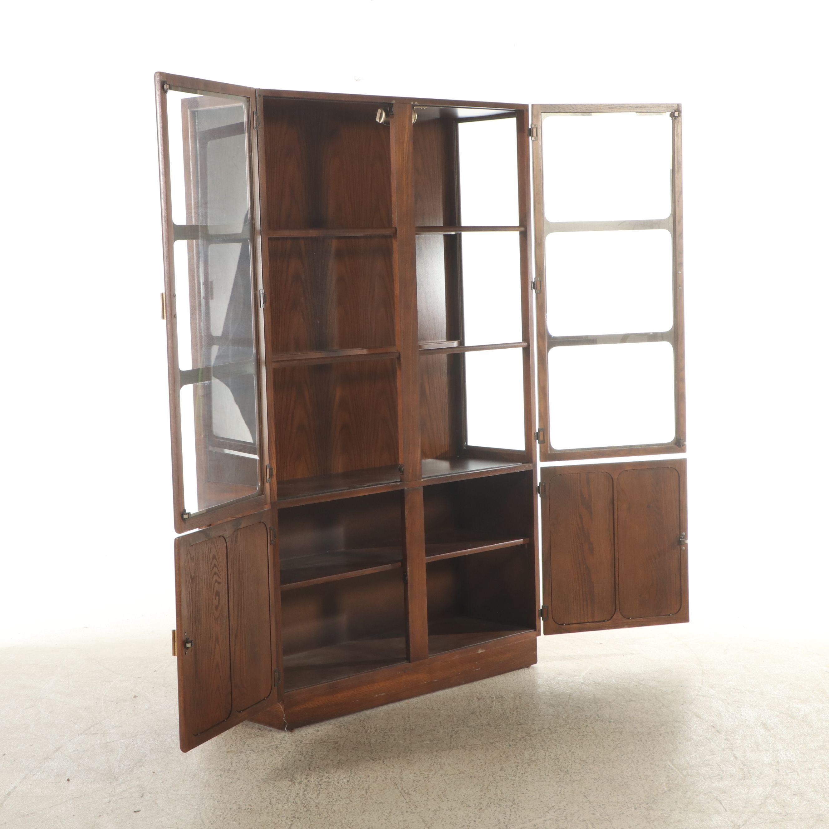 Mid Century Illuminated Oak China Cabinet