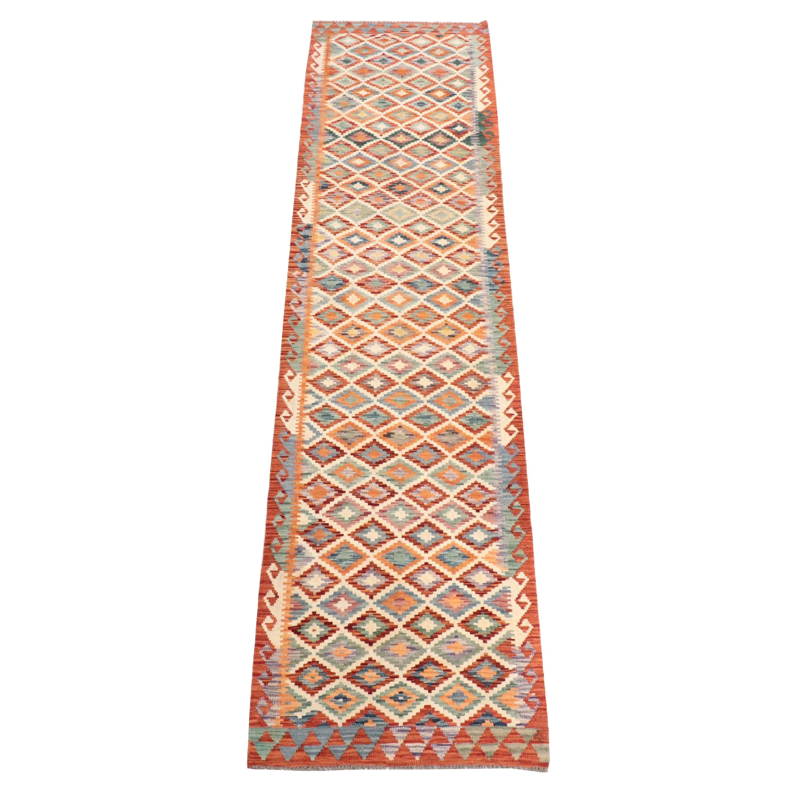 2'10 x 12'11 Handwoven Pakistani Kilim Carpet Runner