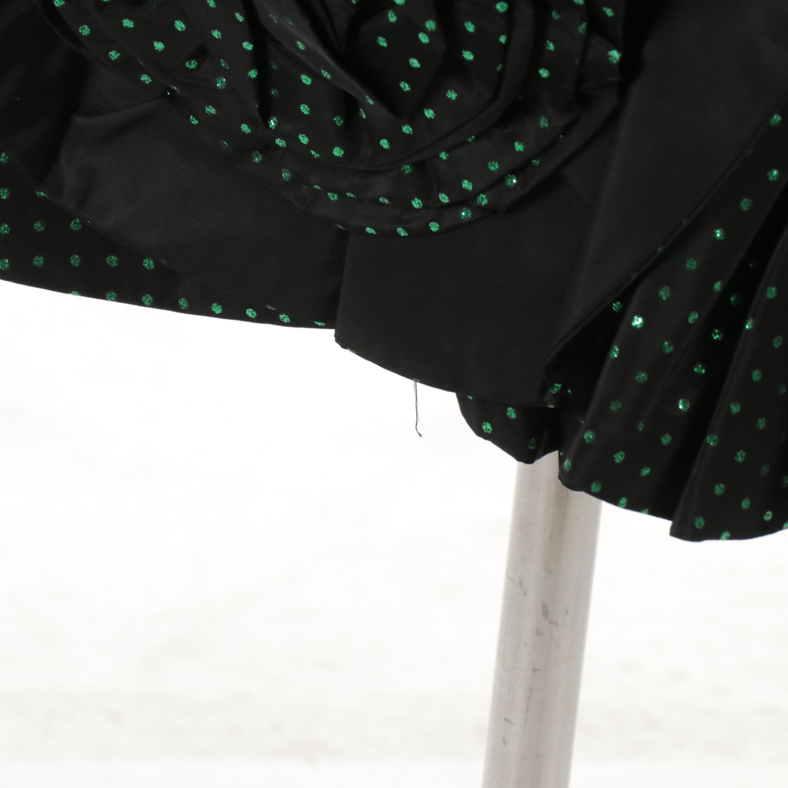 Victor Costa Vintage Polka Dot Ruched Party Dress with Rosette Details