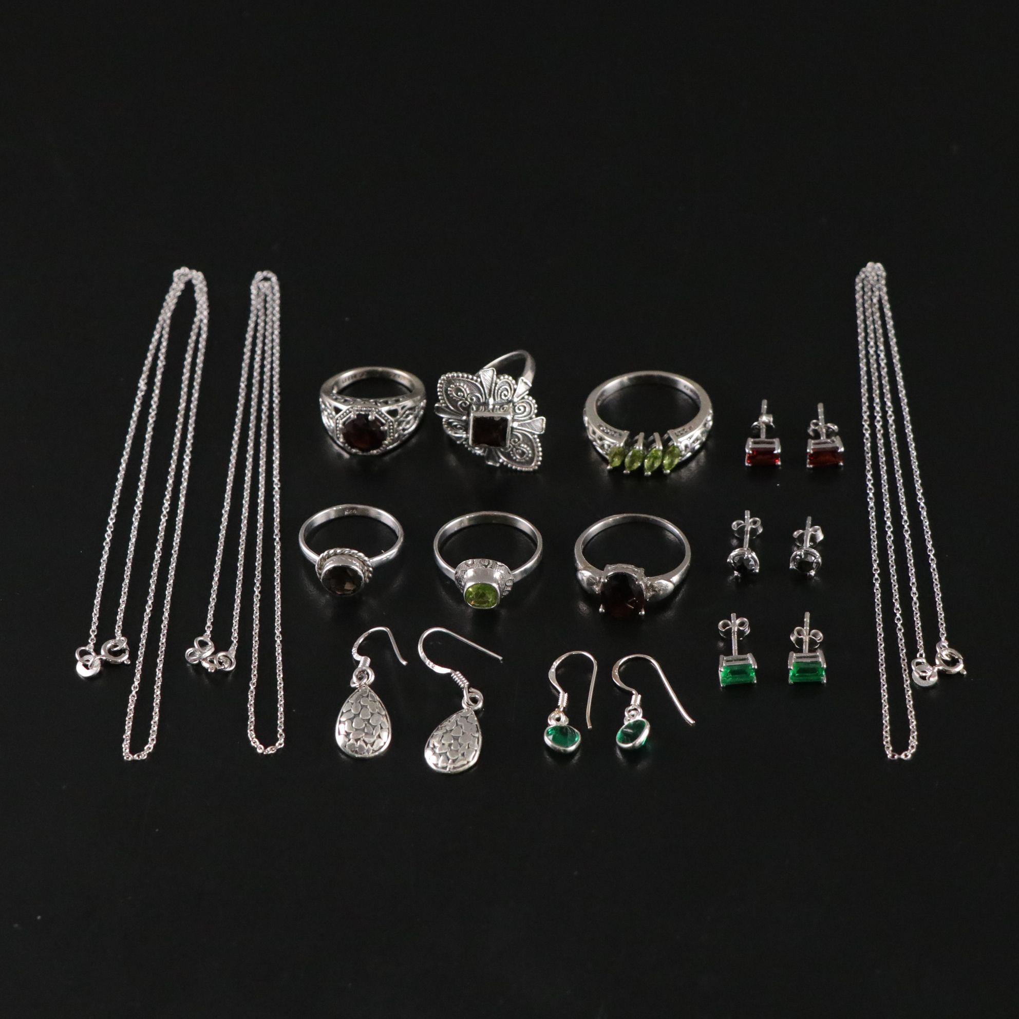 14 Assorted Sterling Silver Rings, Necklaces and Earrings