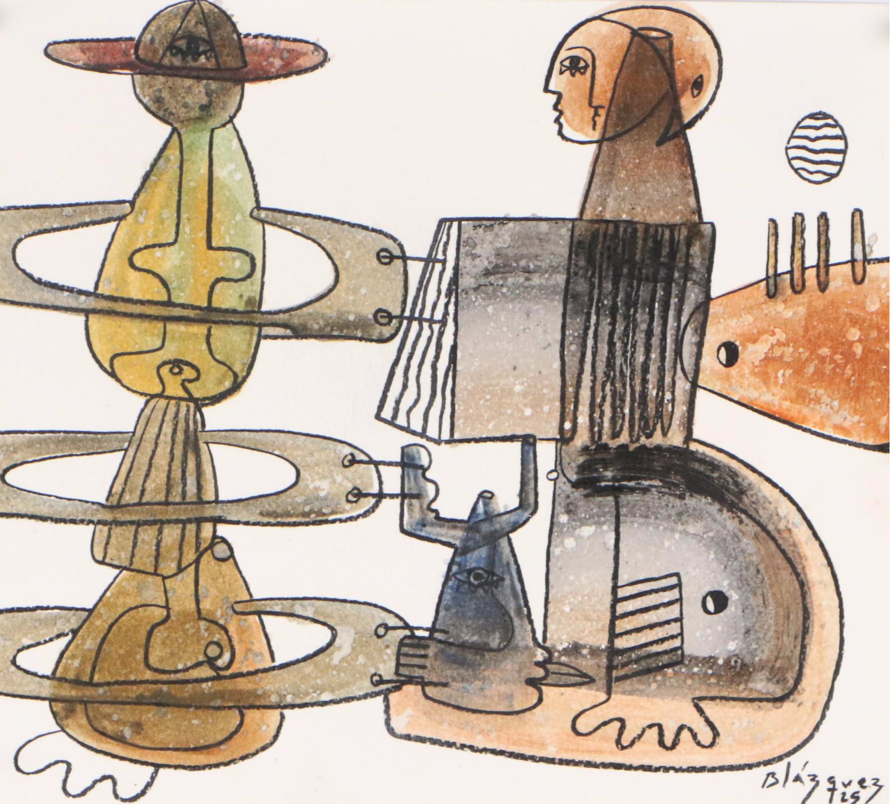 Michel Blázquez Surrealist Mixed Media Painting "Untitled," 2025