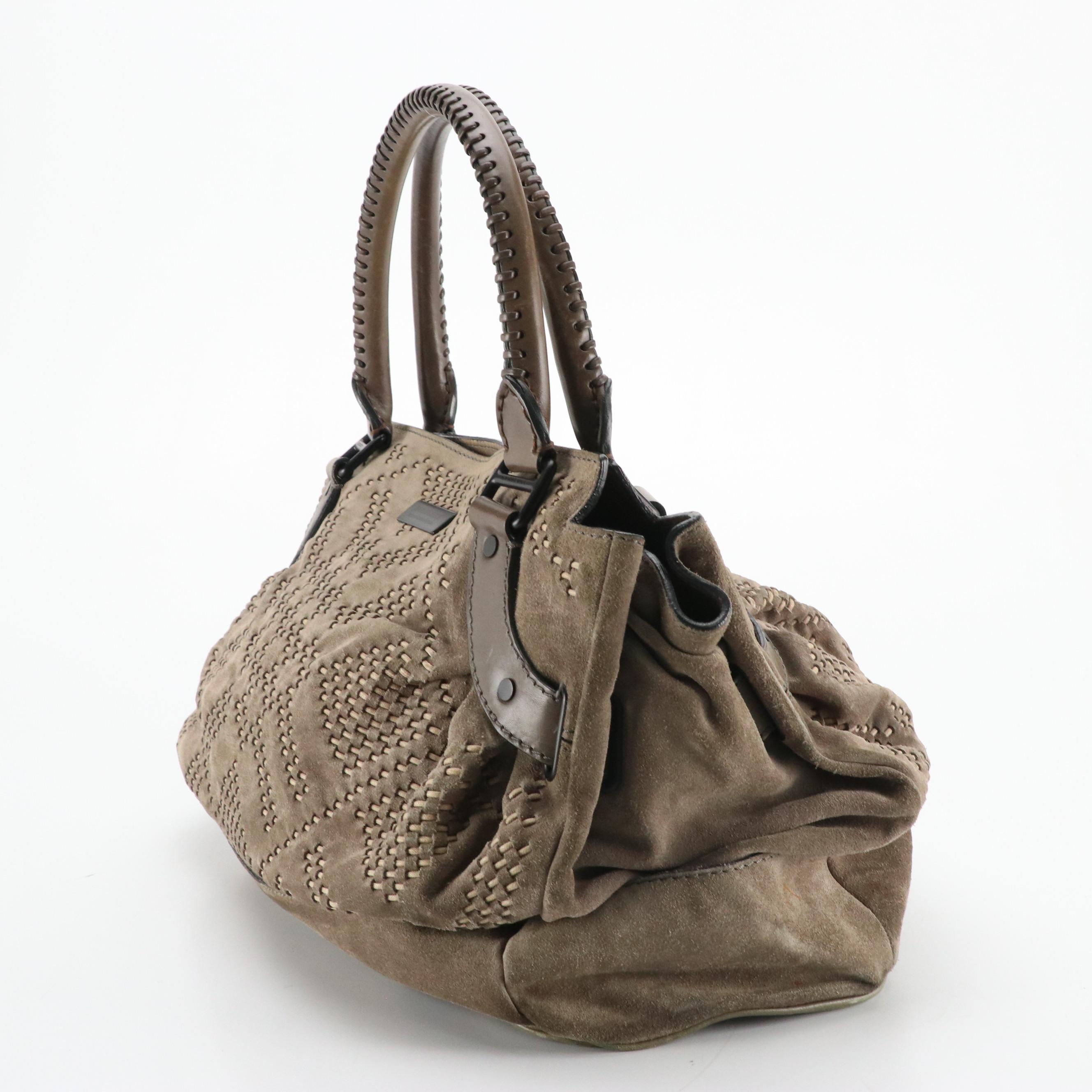 Burberry Suede and Leather Large Tote with Whip Stitch Handles