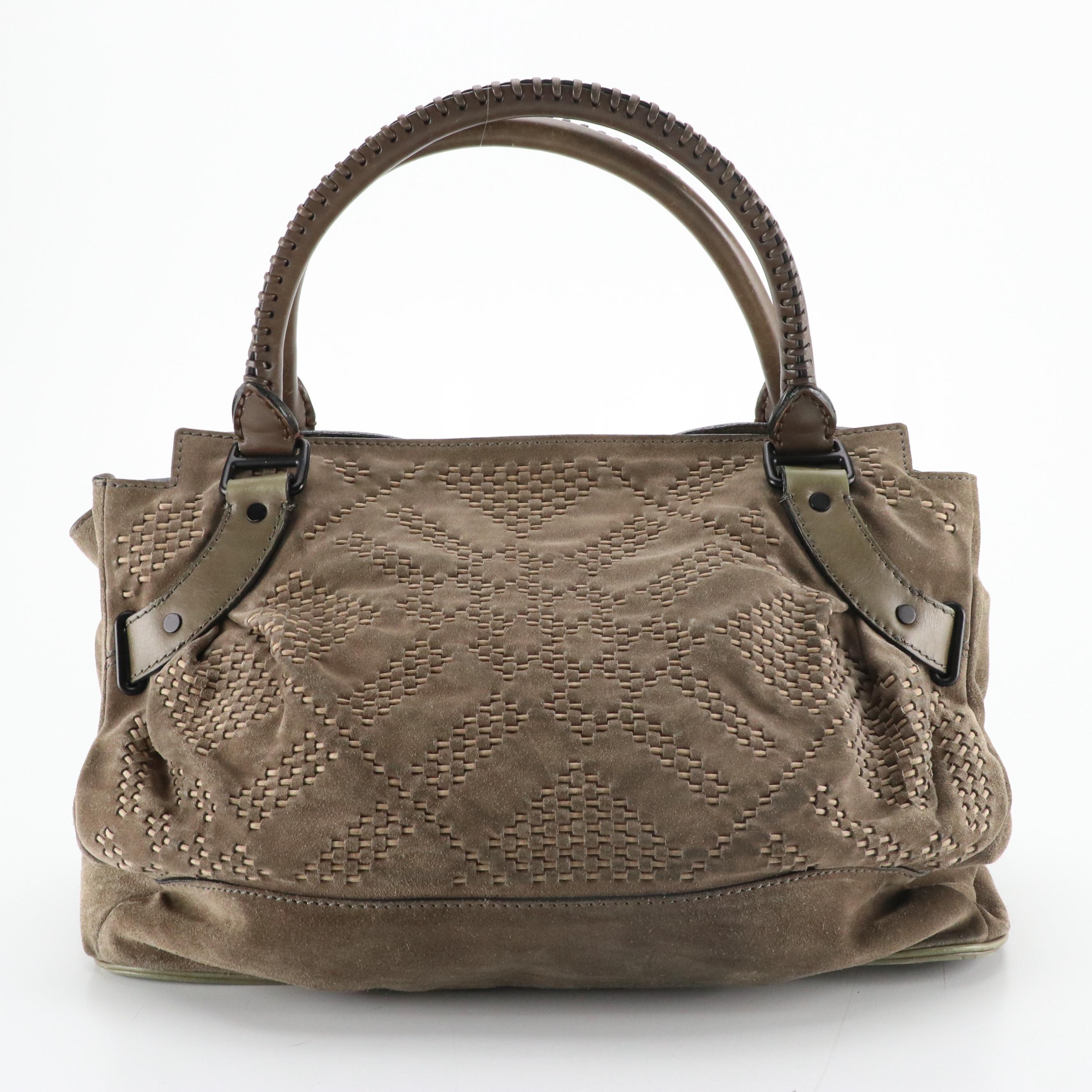 Burberry Suede and Leather Large Tote with Whip Stitch Handles