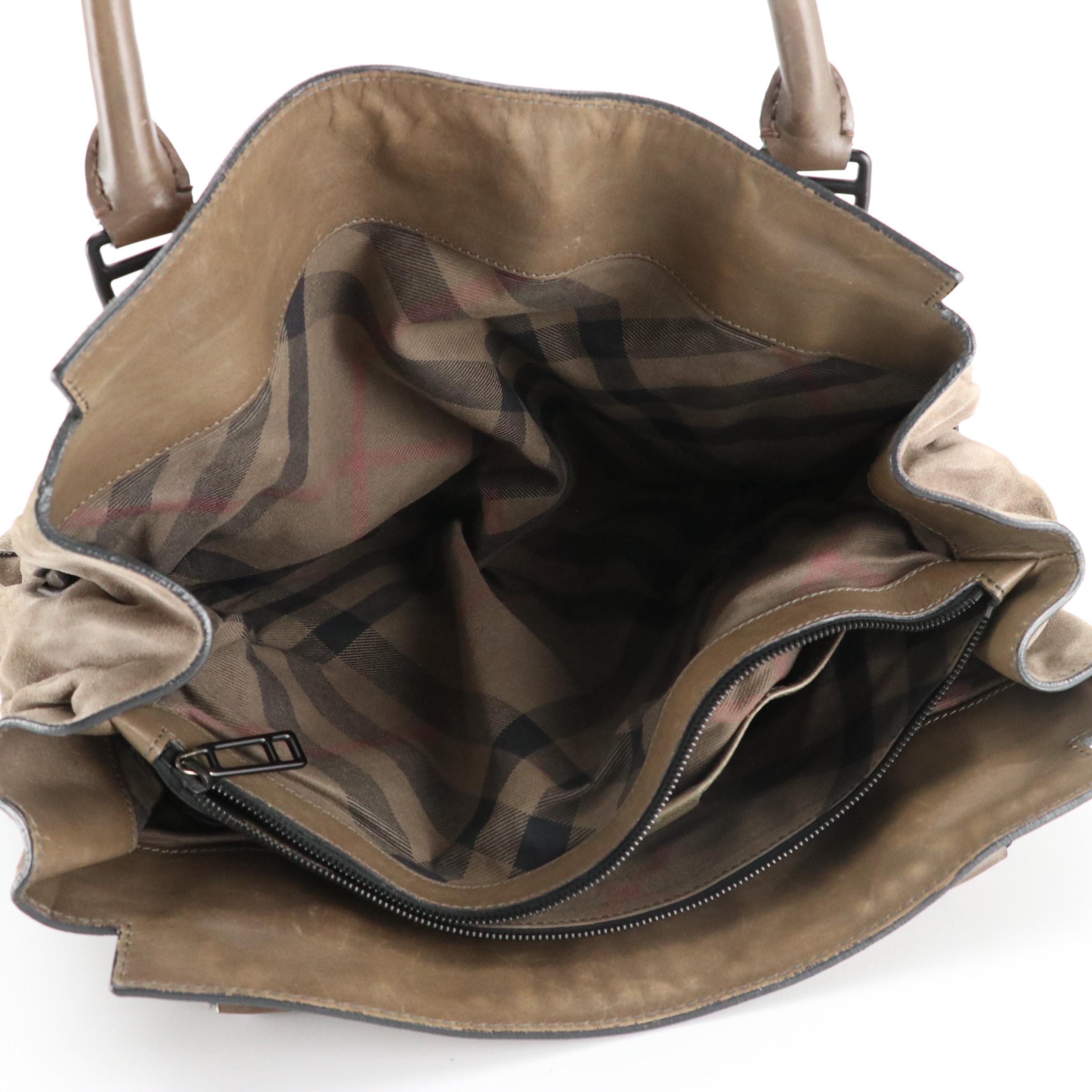 Burberry Suede and Leather Large Tote with Whip Stitch Handles