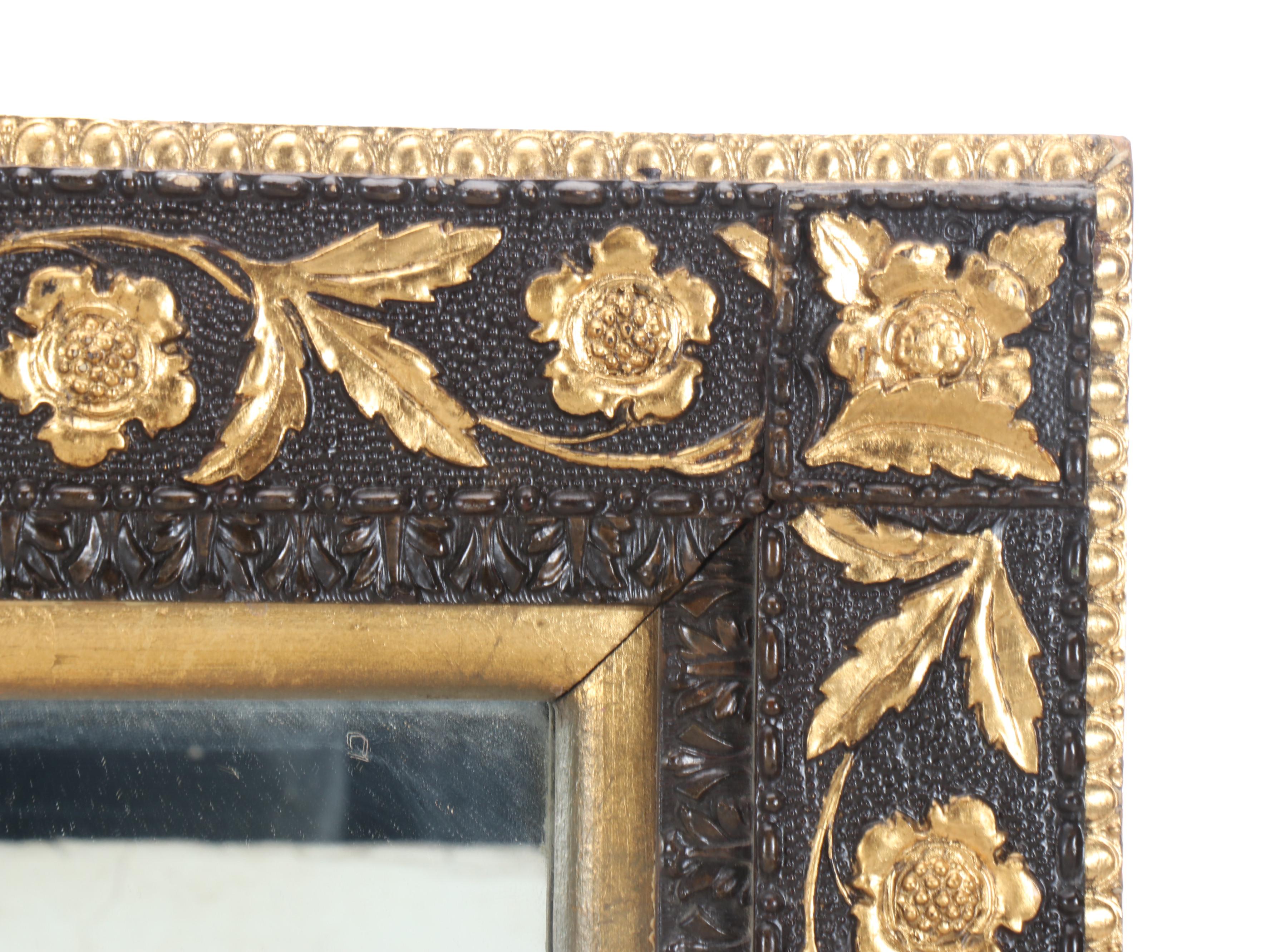 Gold Finish Floral Wood Wall Mirror