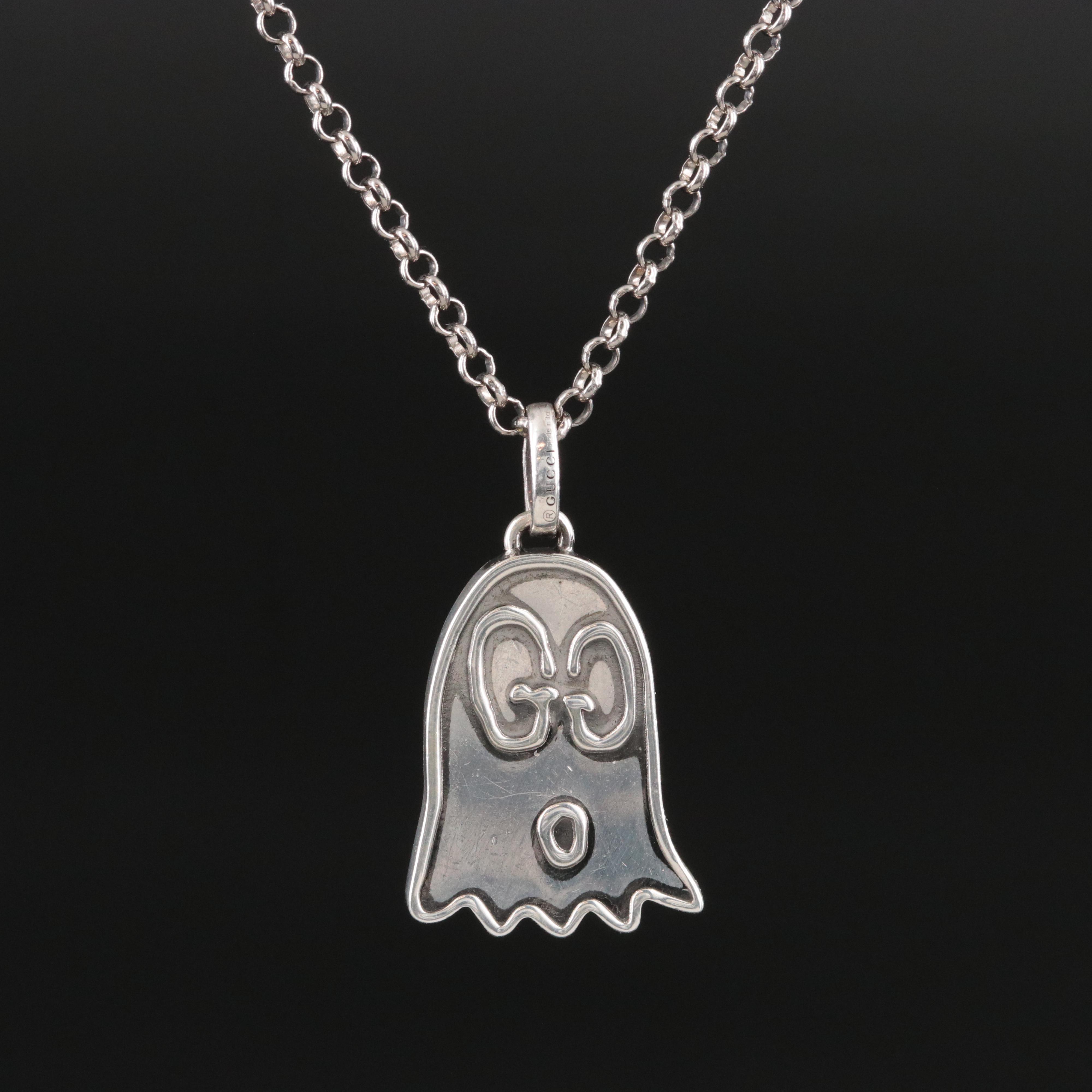 Gucci Ghost Logo Sterling Pendant Necklace