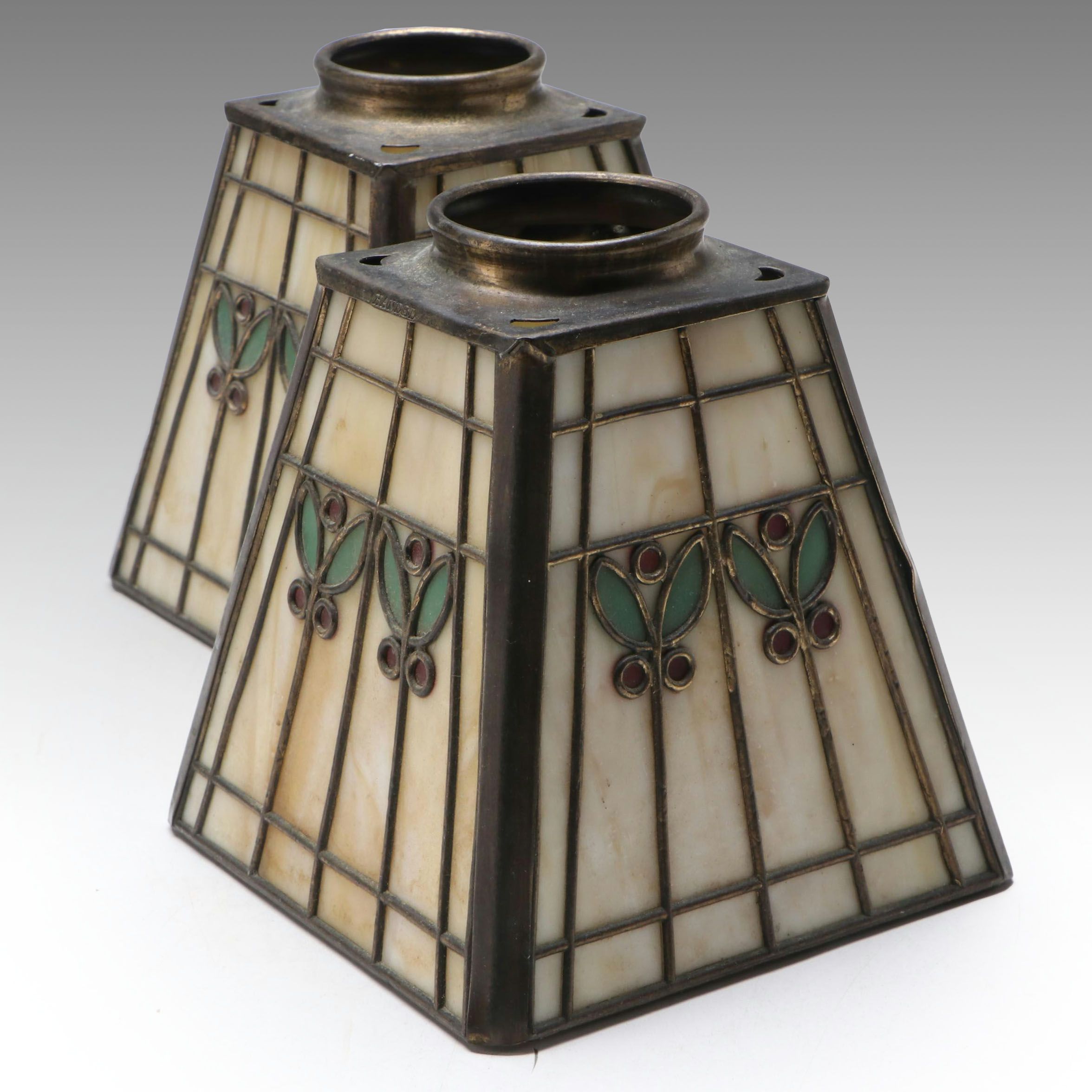 Pair of Slag Glass Accent Lamp Shades