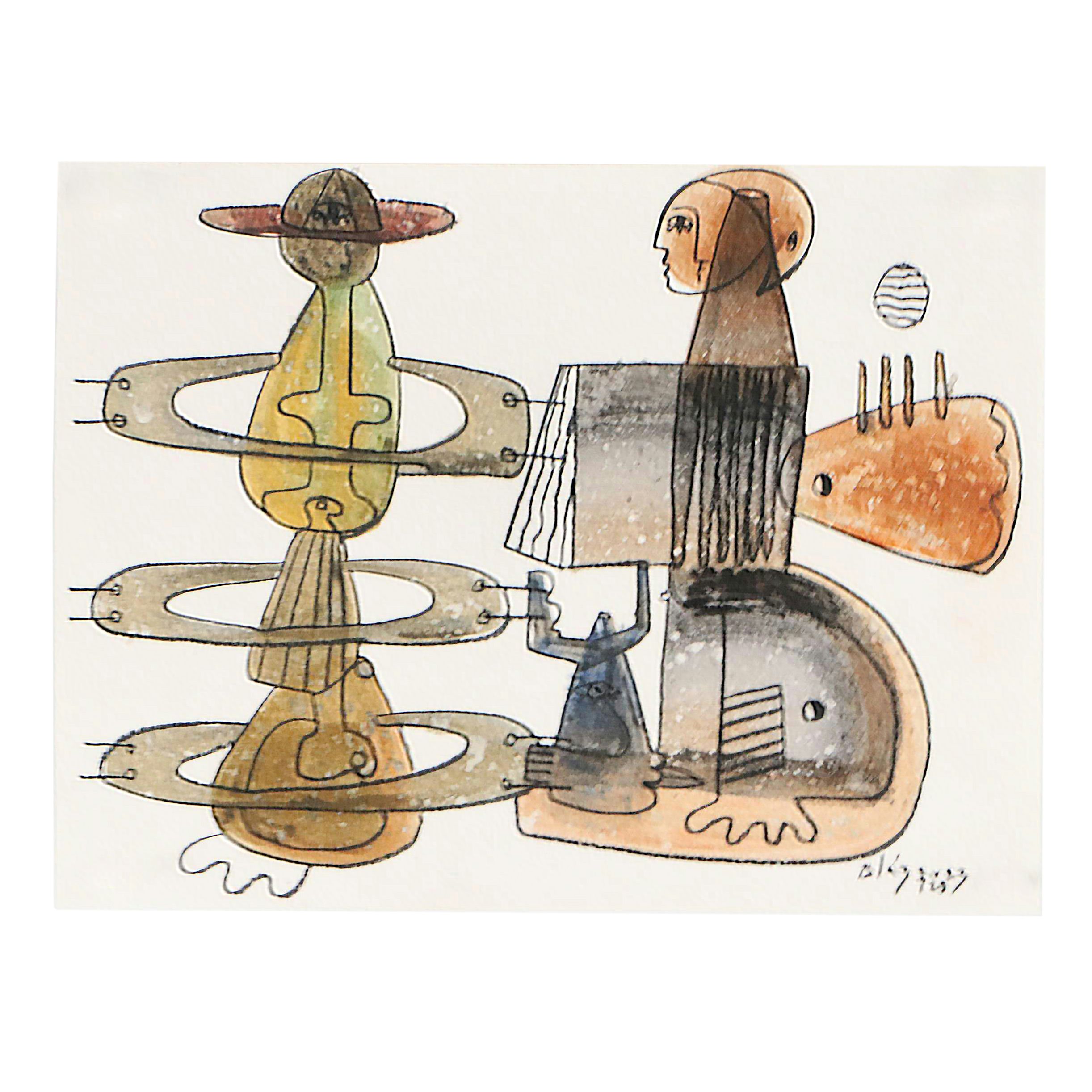 Michel Blázquez Surrealist Mixed Media Painting "Untitled," 2025