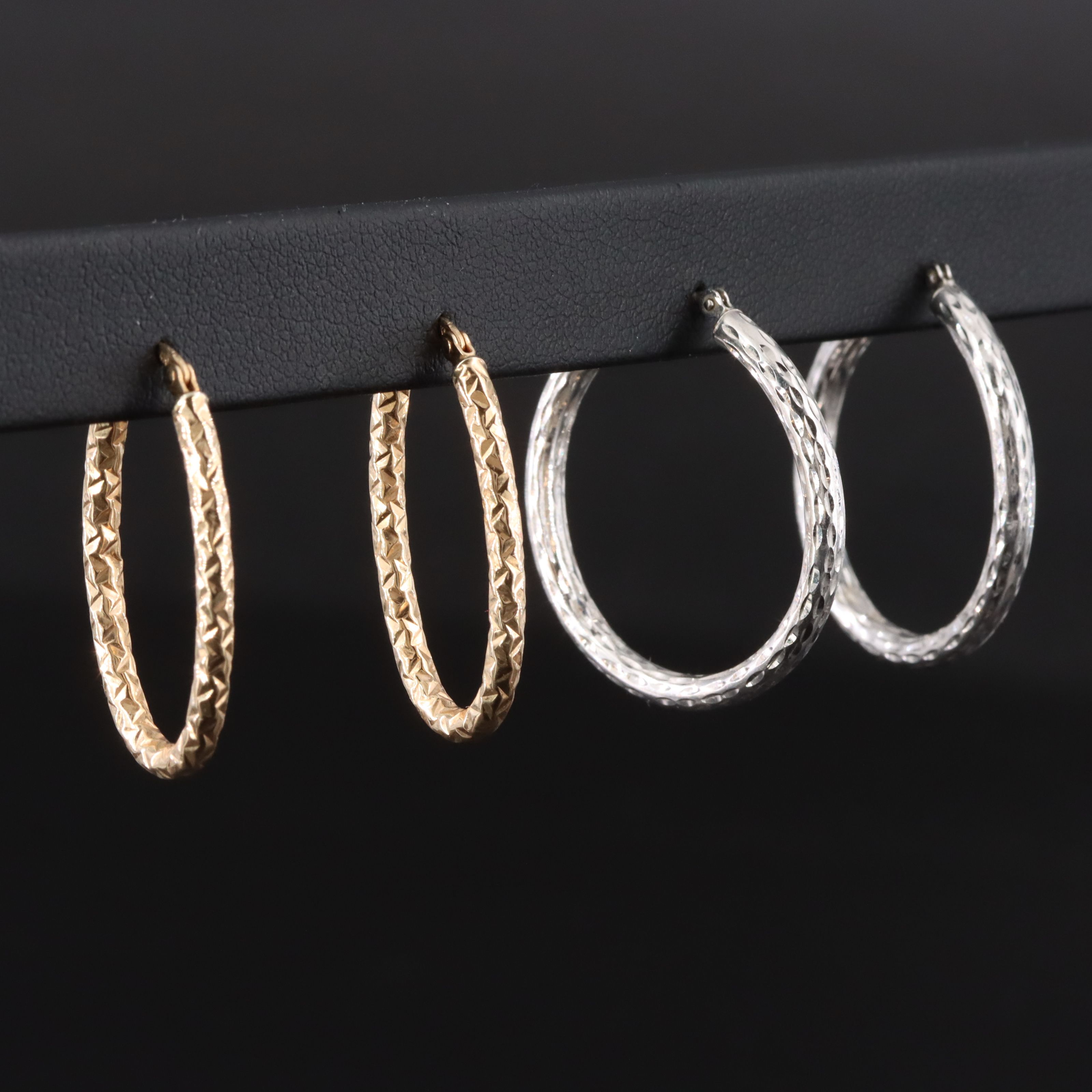 14K Crosshatched Hoop Earrings