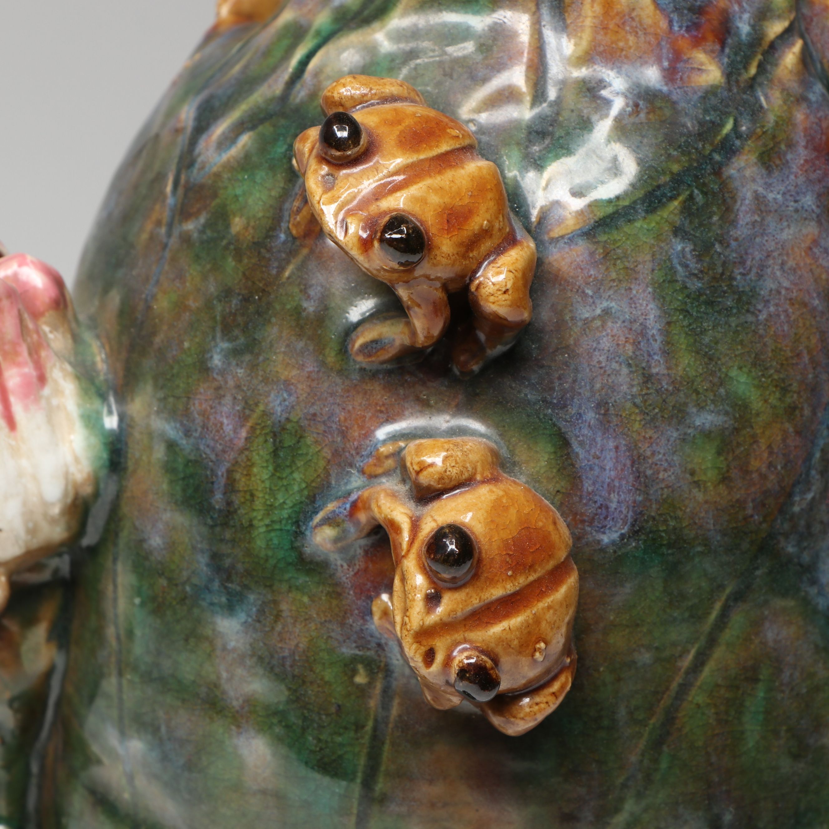 Art Pottery Frog and Flower Ceramic Vase