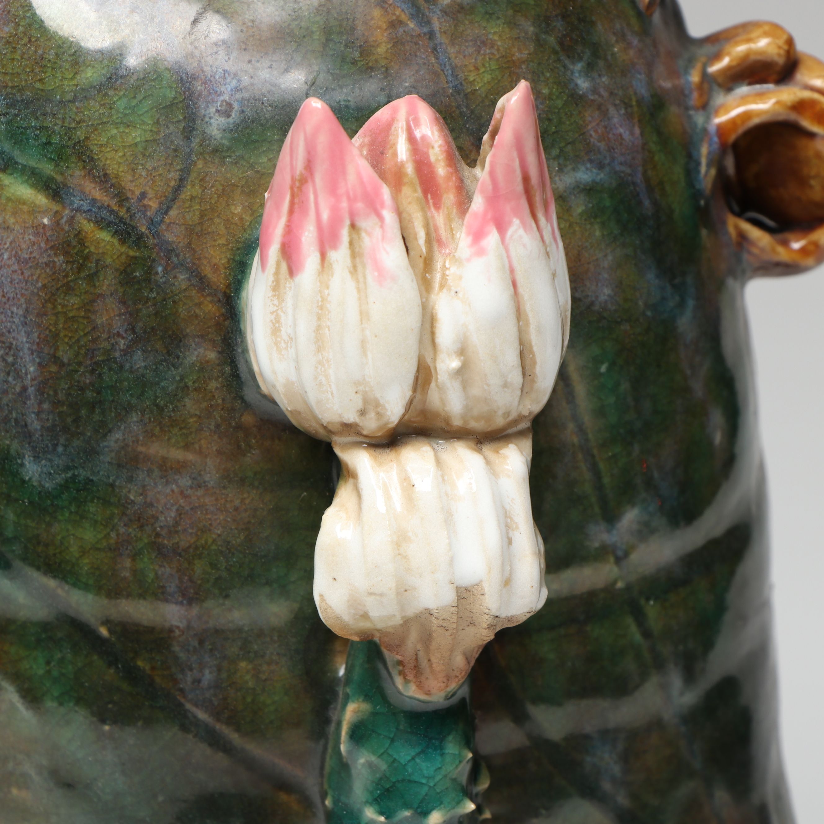 Art Pottery Frog and Flower Ceramic Vase