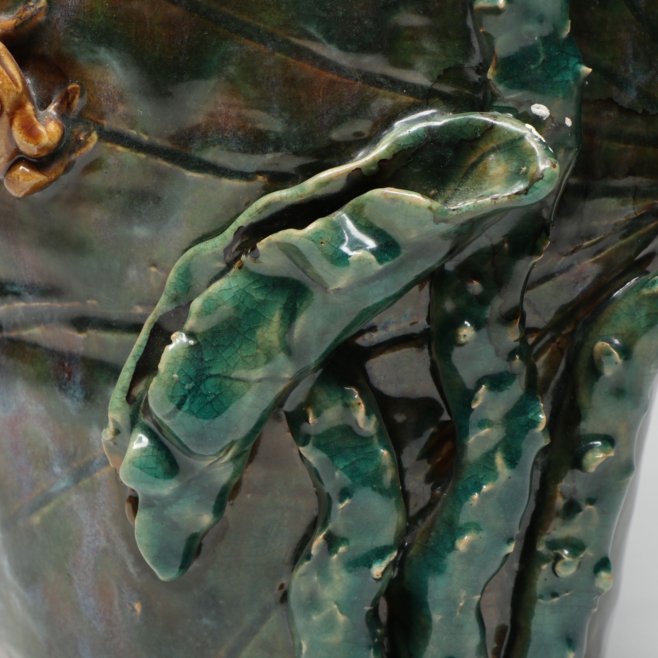 Art Pottery Frog and Flower Ceramic Vase