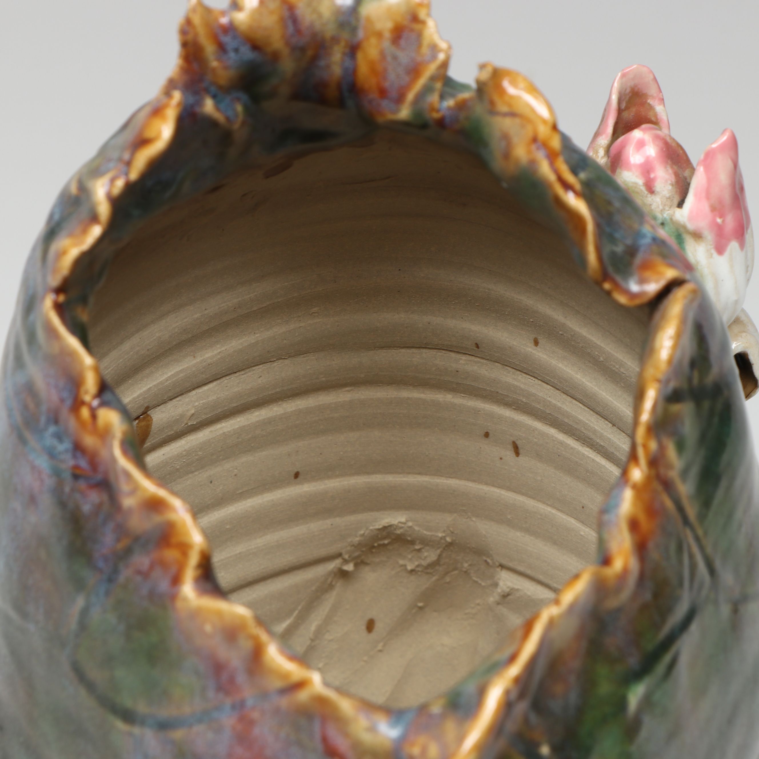 Art Pottery Frog and Flower Ceramic Vase