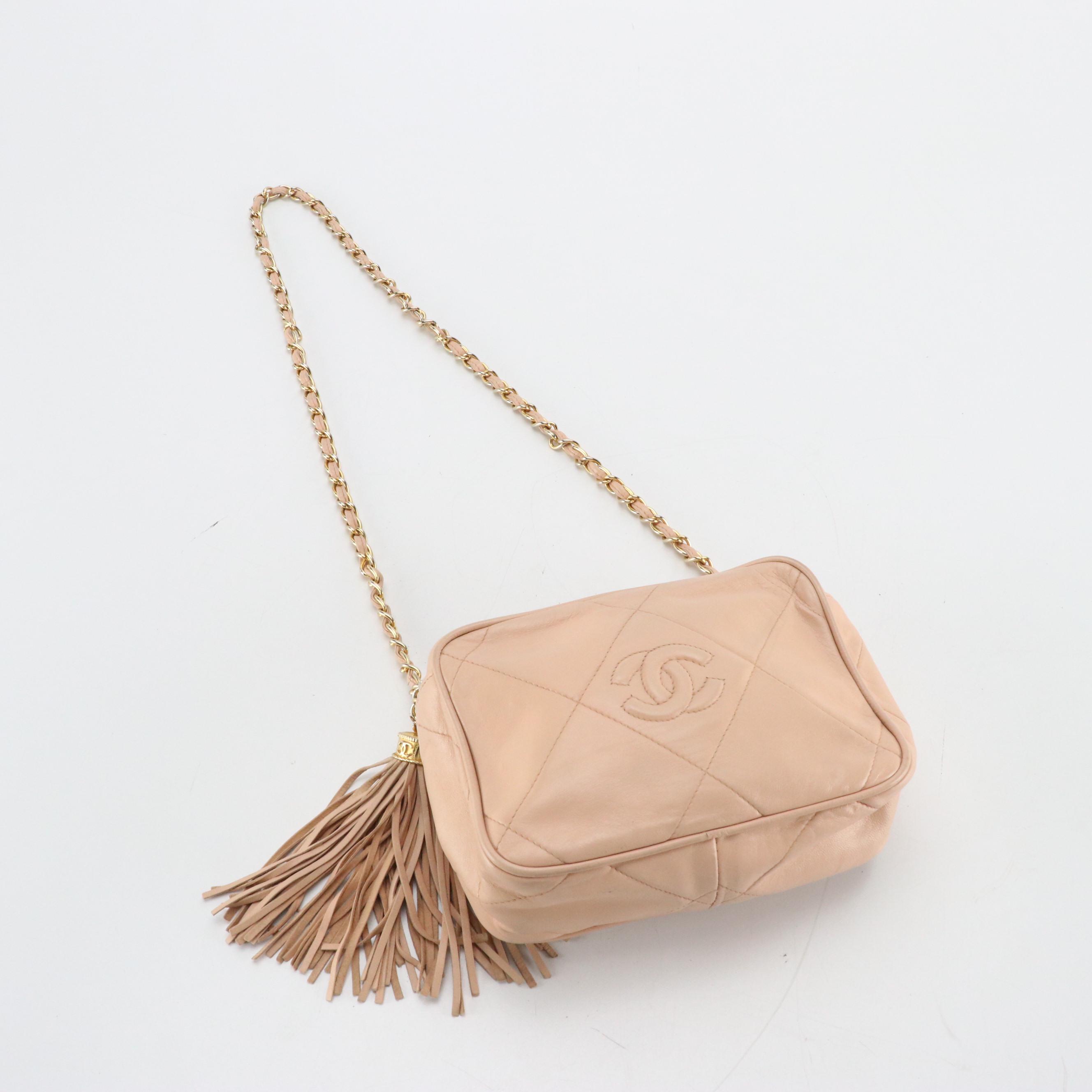 Chanel CC Tassel Camera Bag in Blush Quilted Lambskin Leather