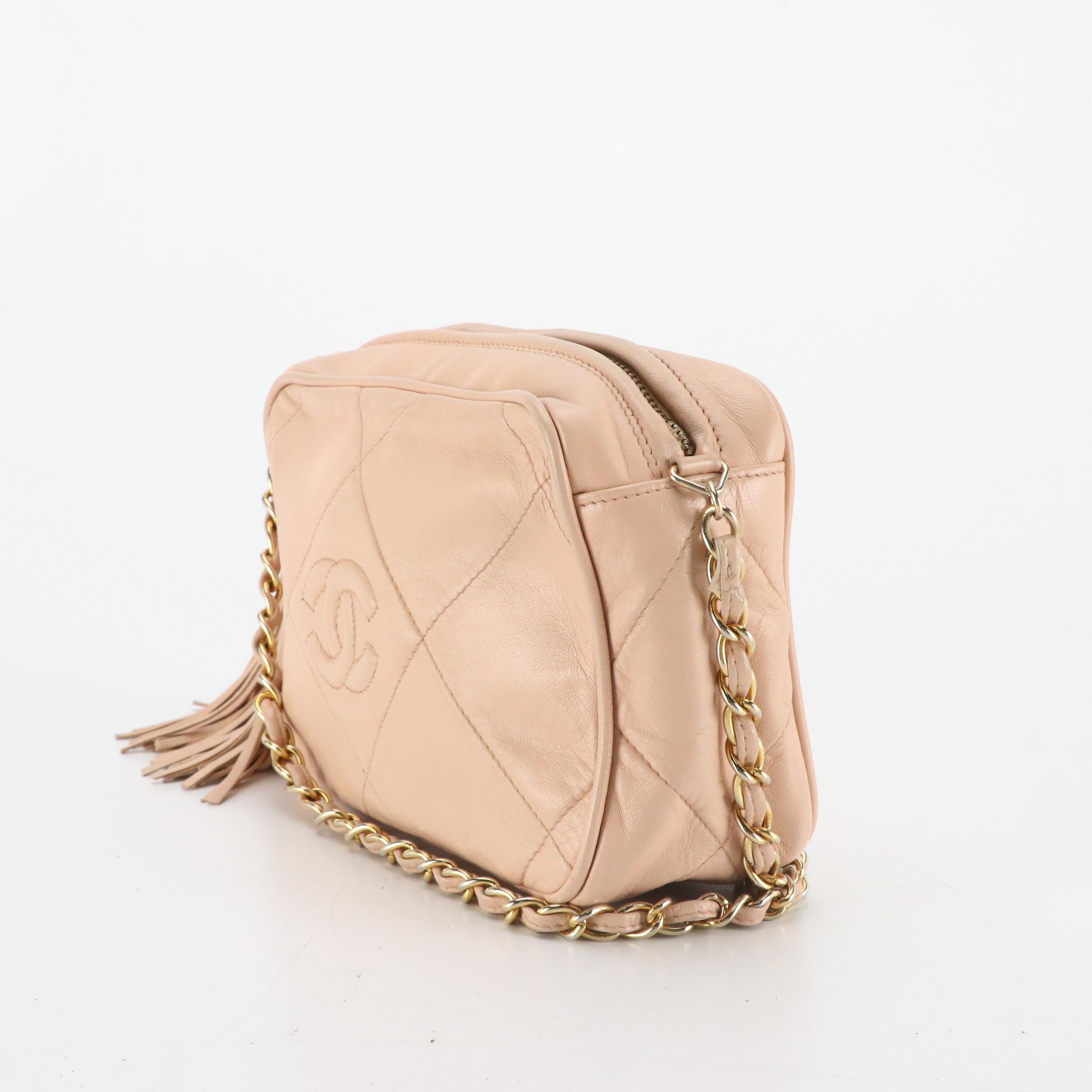 Chanel CC Tassel Camera Bag in Blush Quilted Lambskin Leather