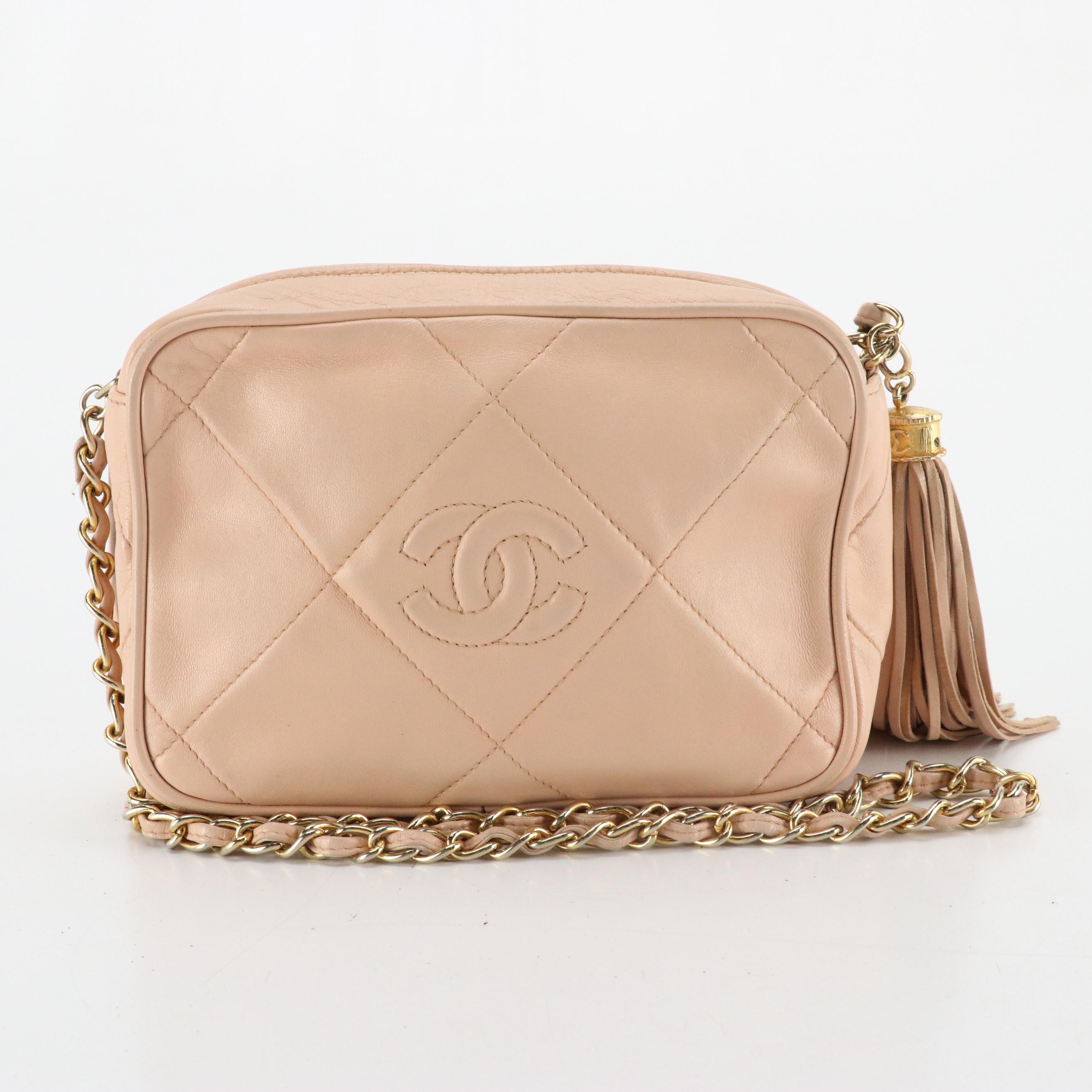 Chanel CC Tassel Camera Bag in Blush Quilted Lambskin Leather