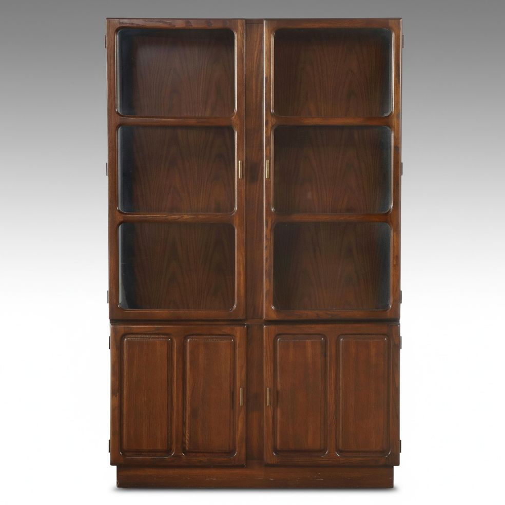 Mid Century Illuminated Oak China Cabinet