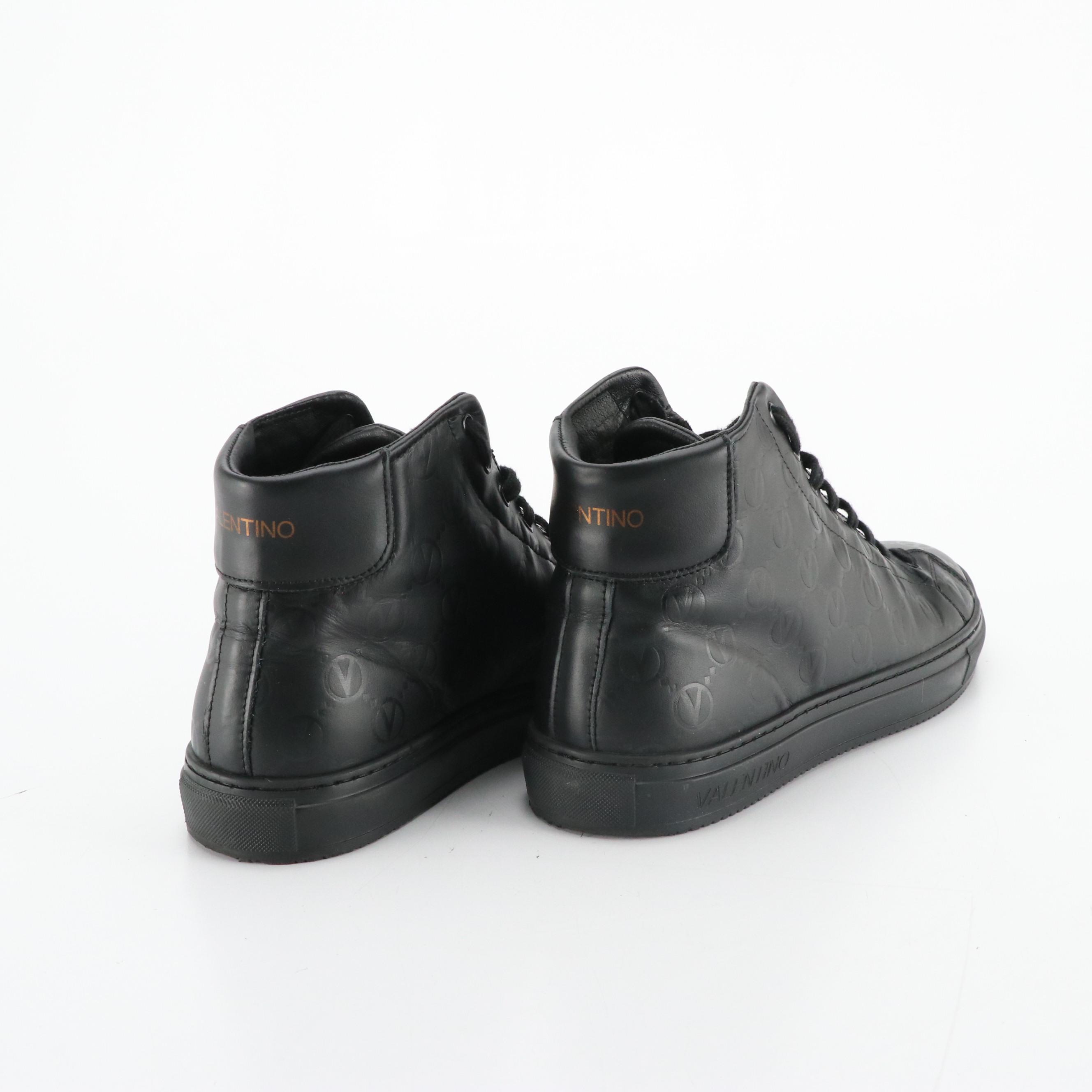 Valentino by Mario Valentino "Vince" Black Embossed Leather High-Top Sneakers