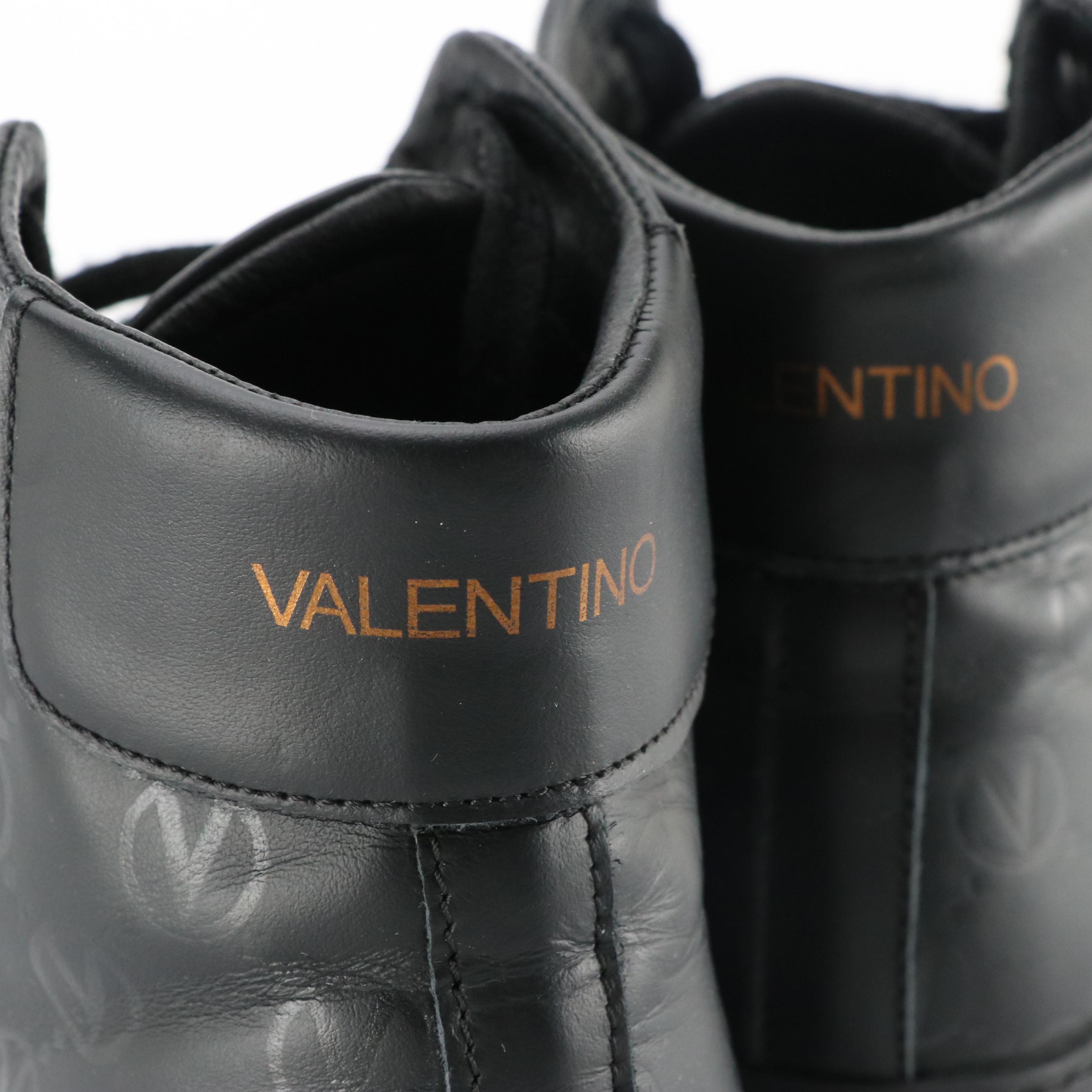 Valentino by Mario Valentino "Vince" Black Embossed Leather High-Top Sneakers