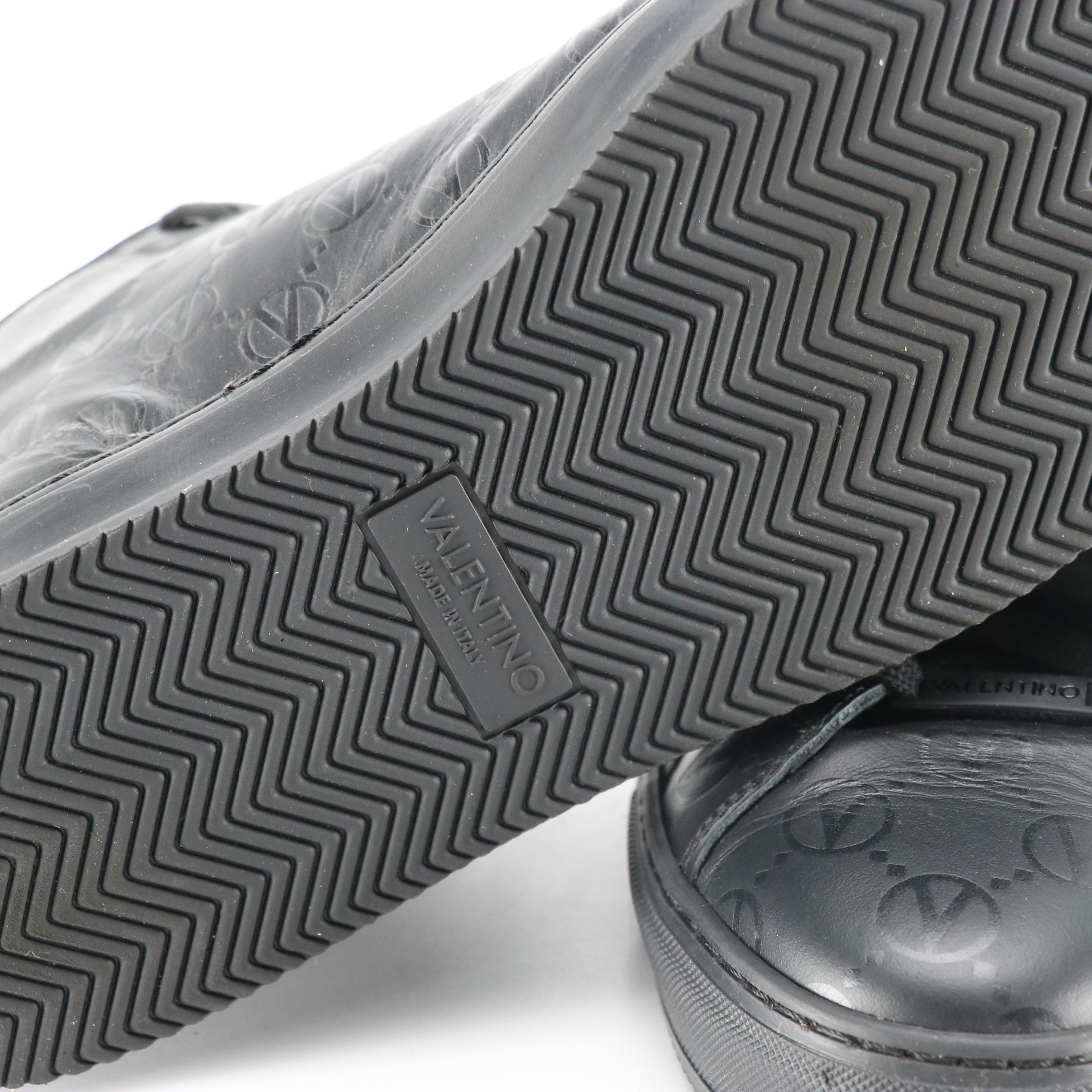 Valentino by Mario Valentino "Vince" Black Embossed Leather High-Top Sneakers